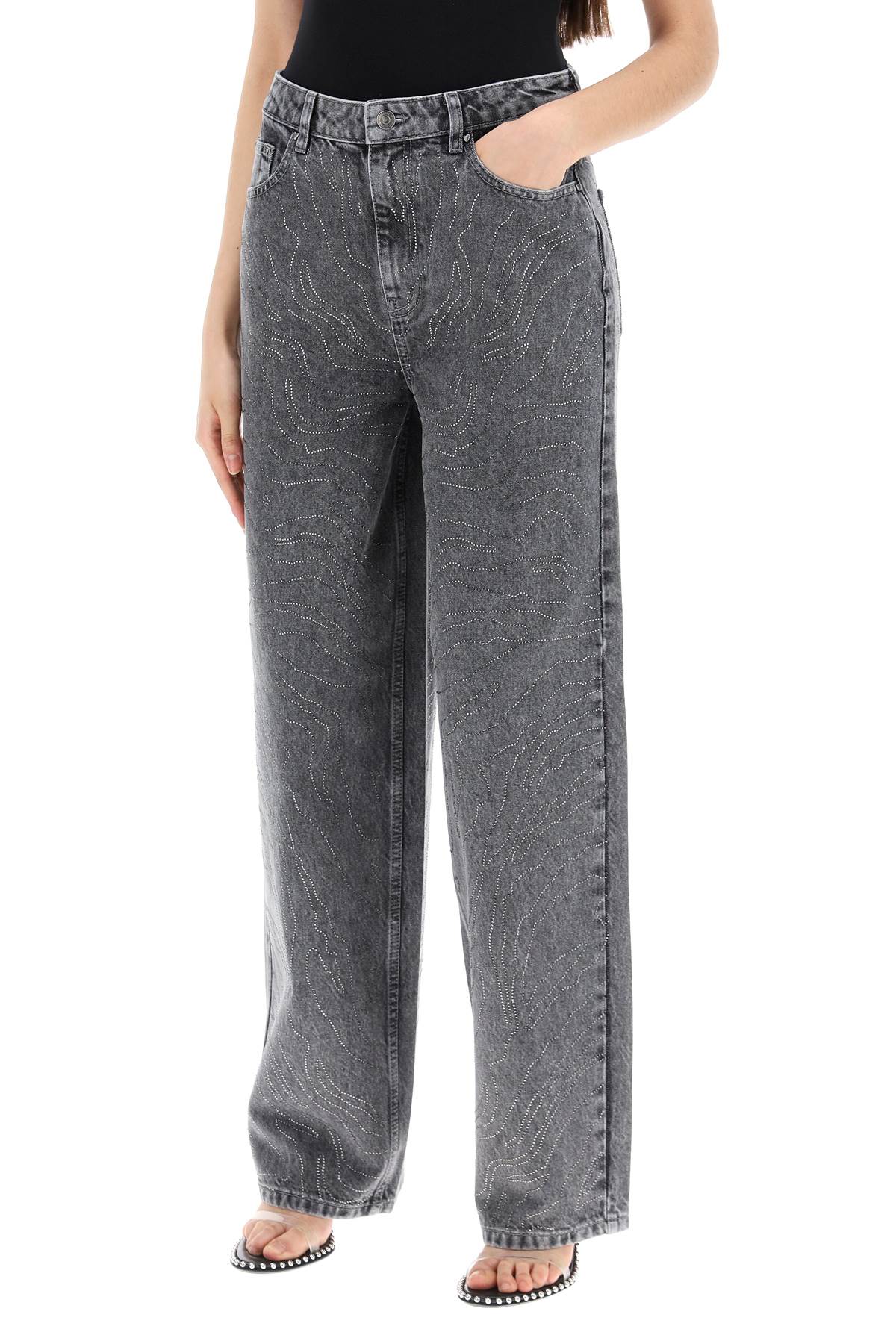 Shop Rotate Birger Christensen Wide Leg Jeans With Rhinest In Grey Denim (grey)