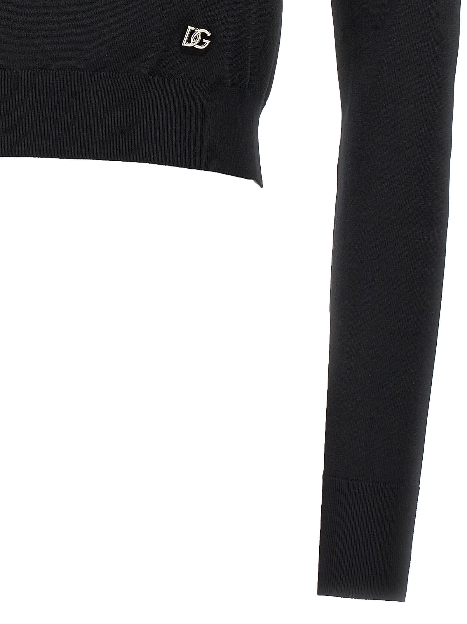 Shop Dolce & Gabbana Logo Cropped Sweater In Black