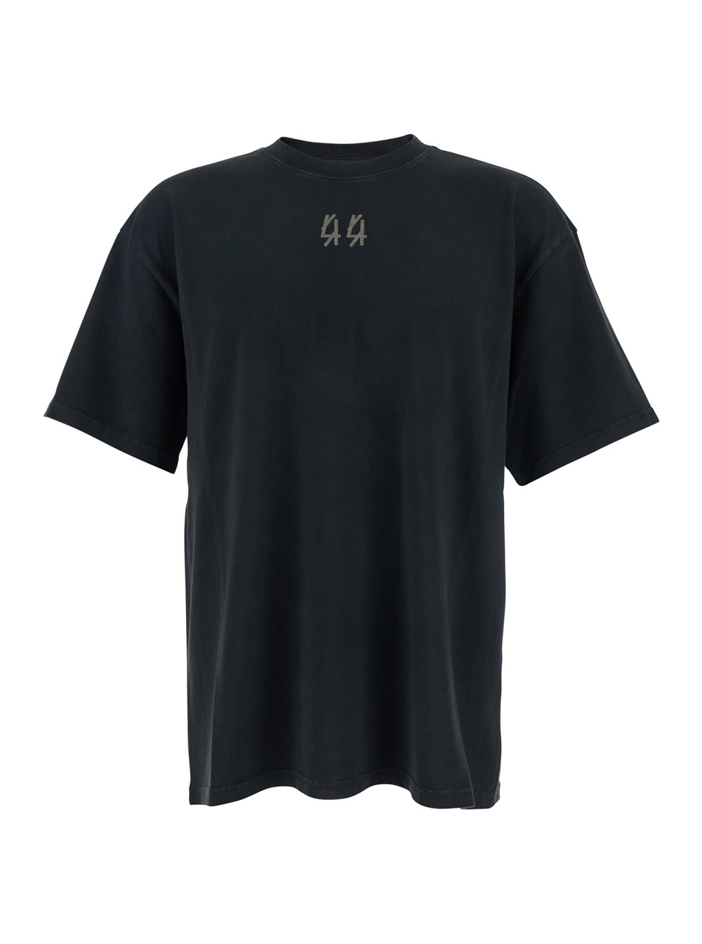 44 Label Group Black Crewneck T-shirt With Logo On The Front And Maxi Logo On The Rear In Cotton Man In Black