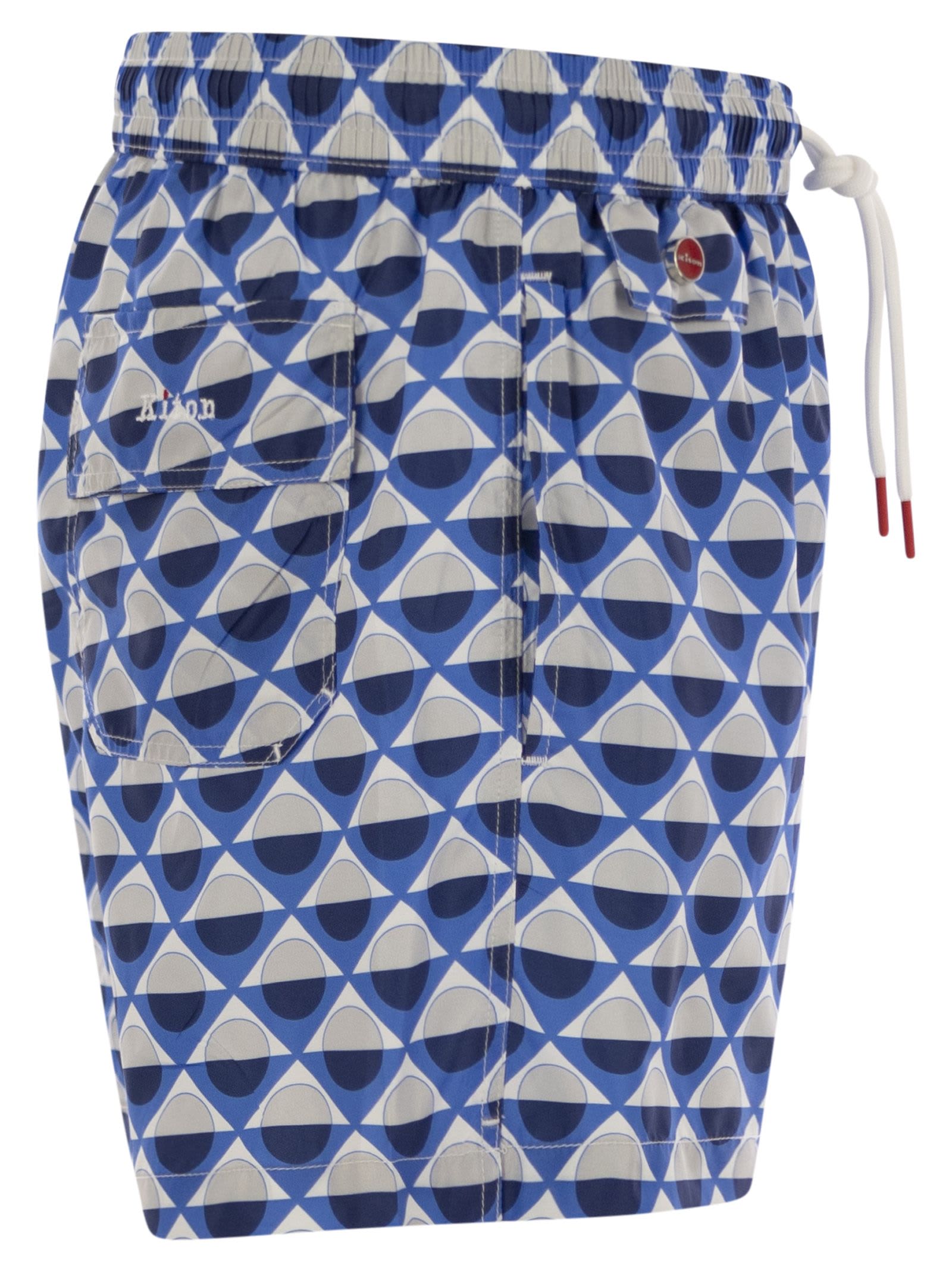 Kiton Patterned Beach Boxers In White/blue