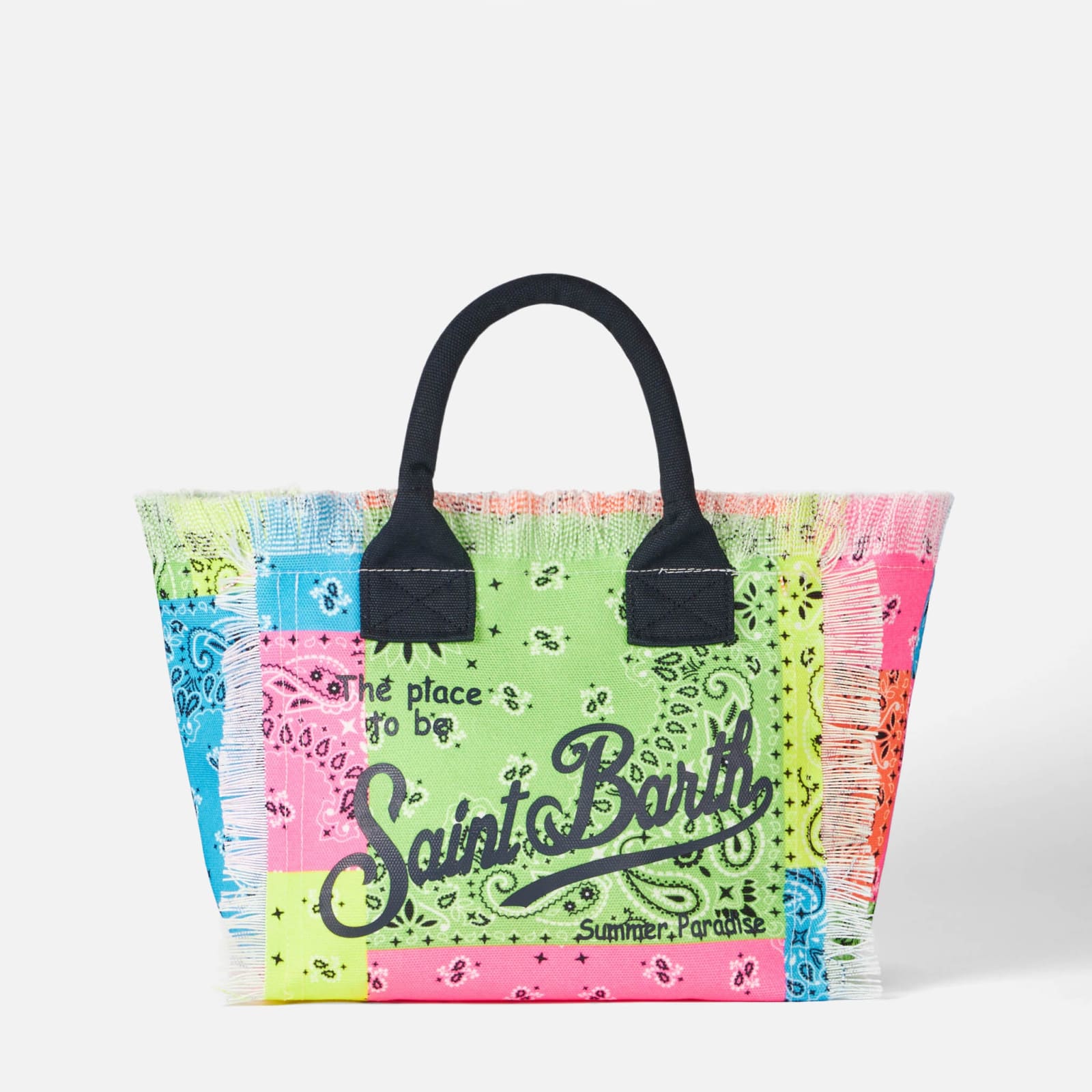 MC2 SAINT BARTH COLETTE COTTON CANVAS HANDBAG WITH FLUO BANDANNA PRINT 