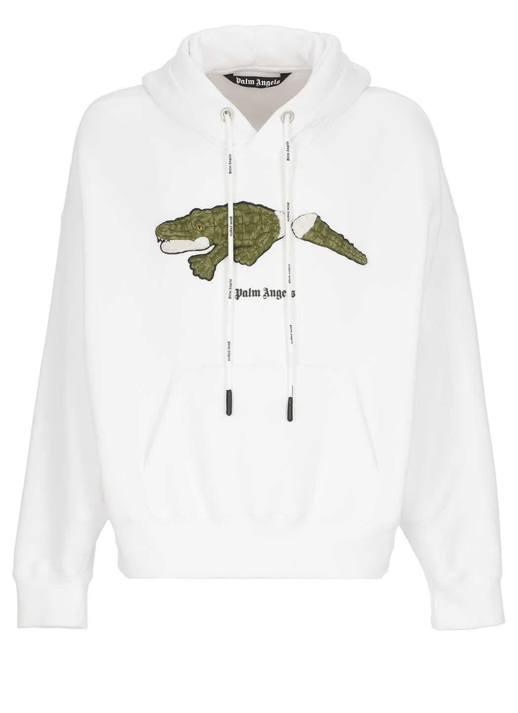 Palm Angels Croco Cotton Hoodie In White Green