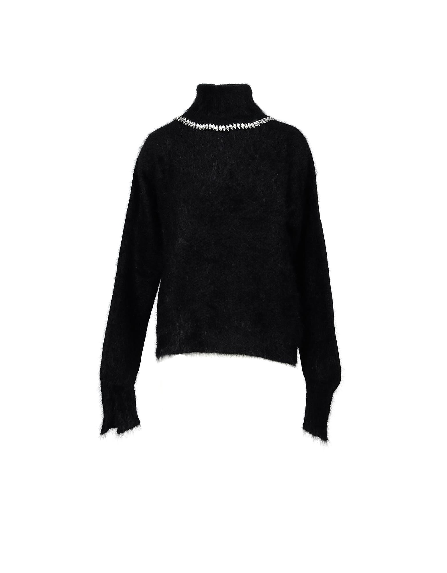 Marcobologna Black Angora Wool Womens Turtleneck Sweater