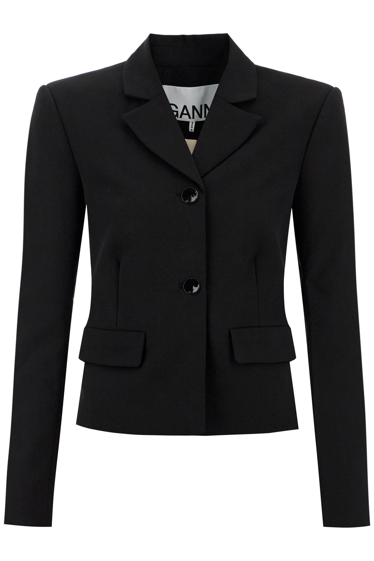 Shop Ganni Short Lightweight Twill Blazer In Black