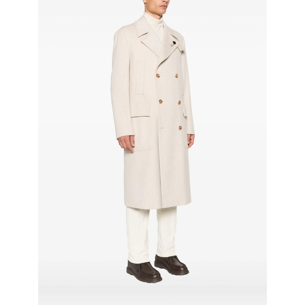 Lardini Double-breasted Wool Coat In Neutral
