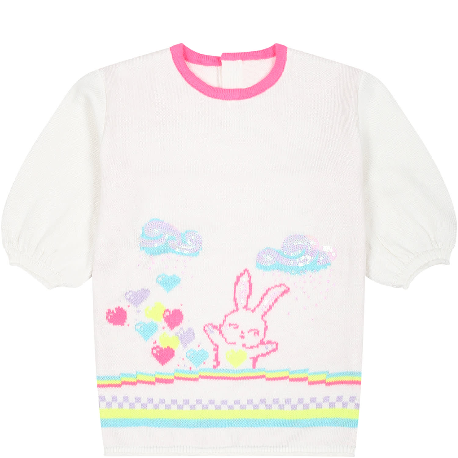 Billieblush Ivory Dress With Rabbit For Baby Girl In Multicolor