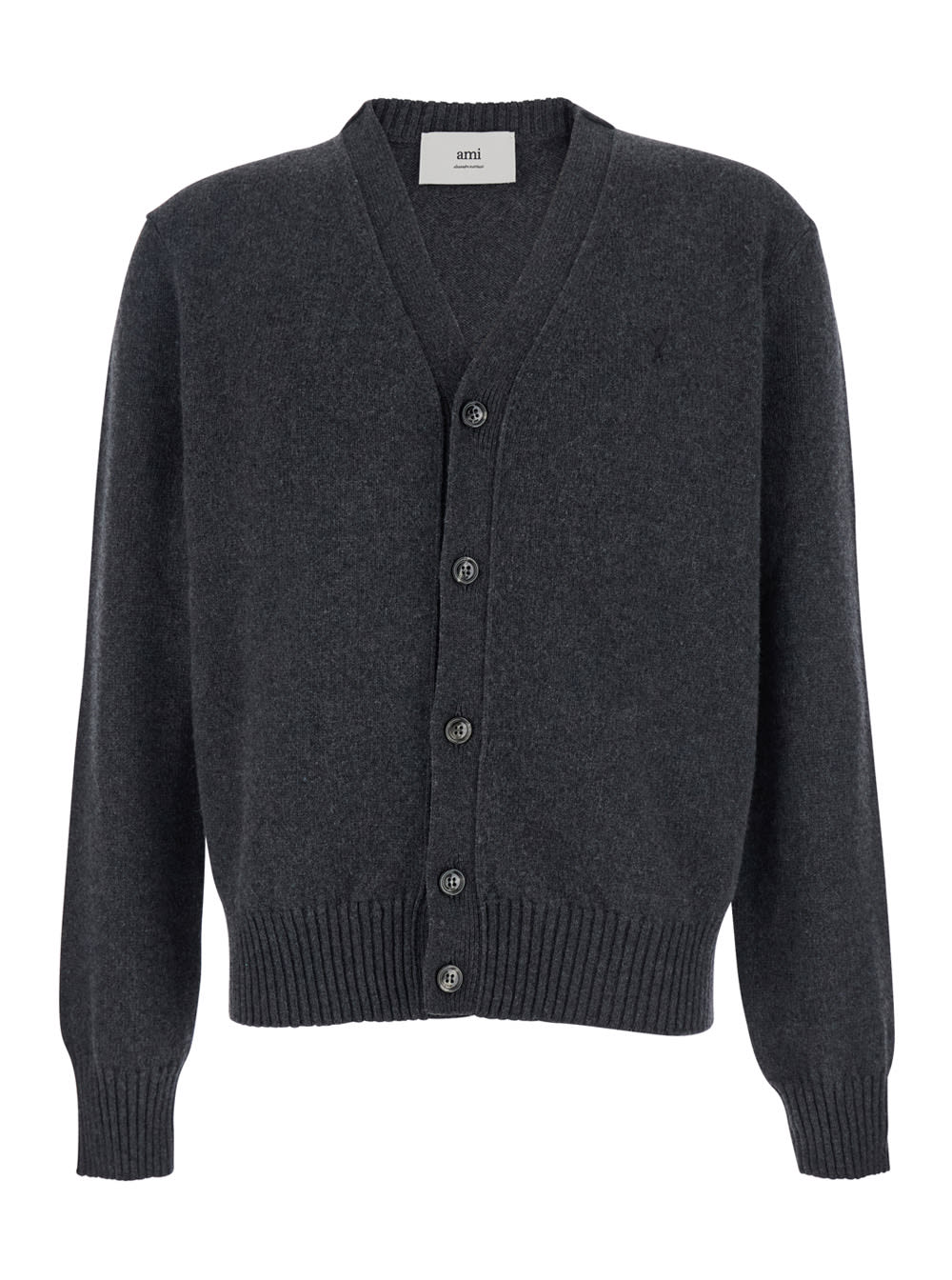 Ami Alexandre Mattiussi Ami Cashmere Blend Cardigan With Deep V-neck In Gray