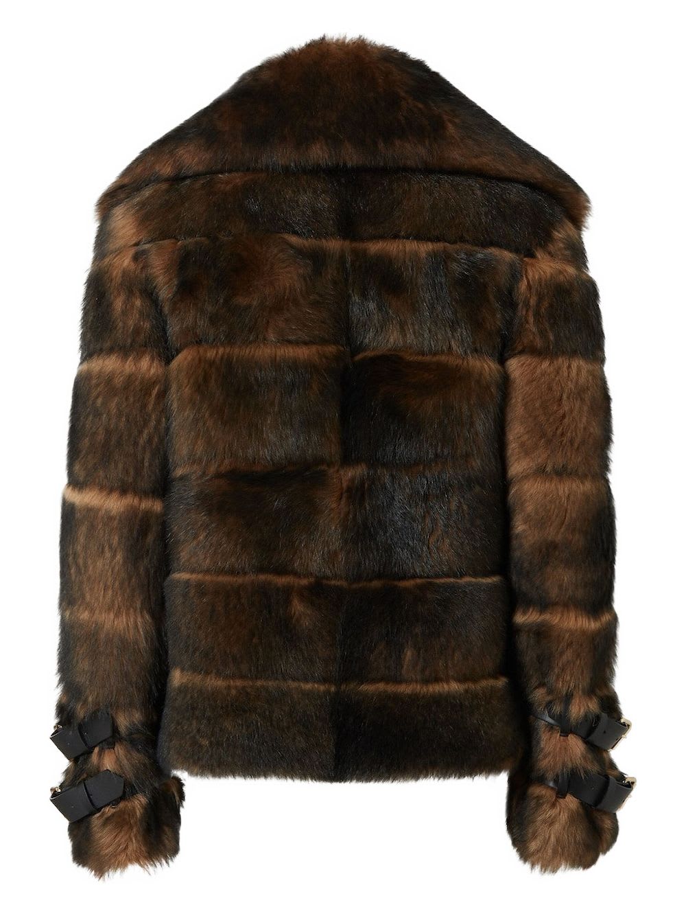 Fendi Women Color Pequin Motif Fur Aviator Jacket In Brown