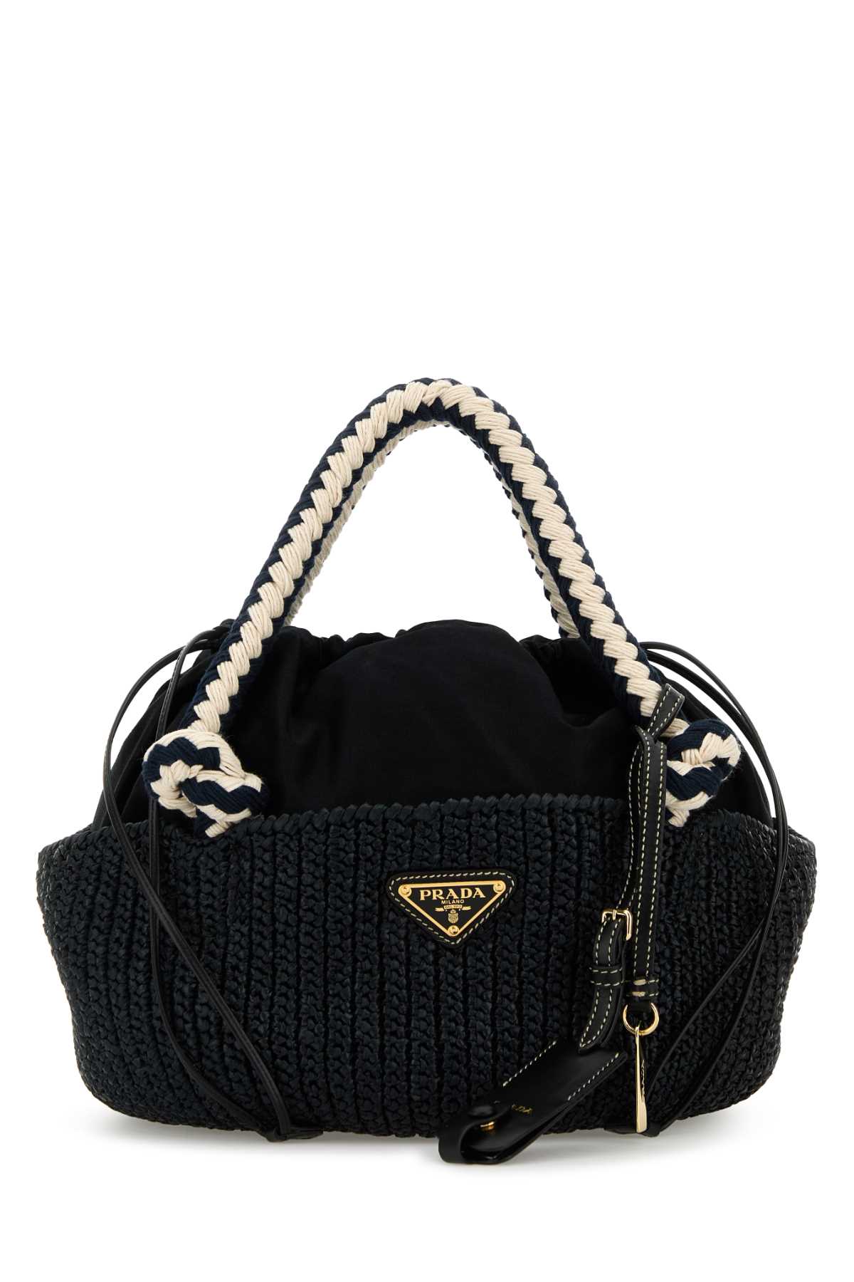 Prada Small Handbag With Braided Handles And Texture In Black
