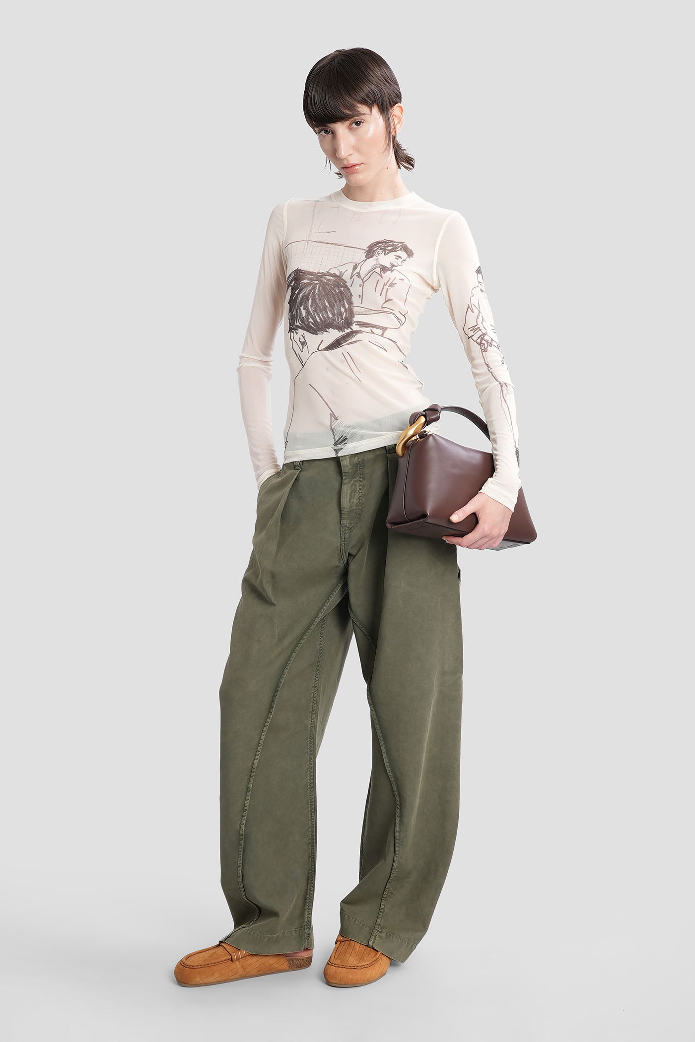 Jw Anderson Sheer Graphic Print Top With Long Sleeves In White
