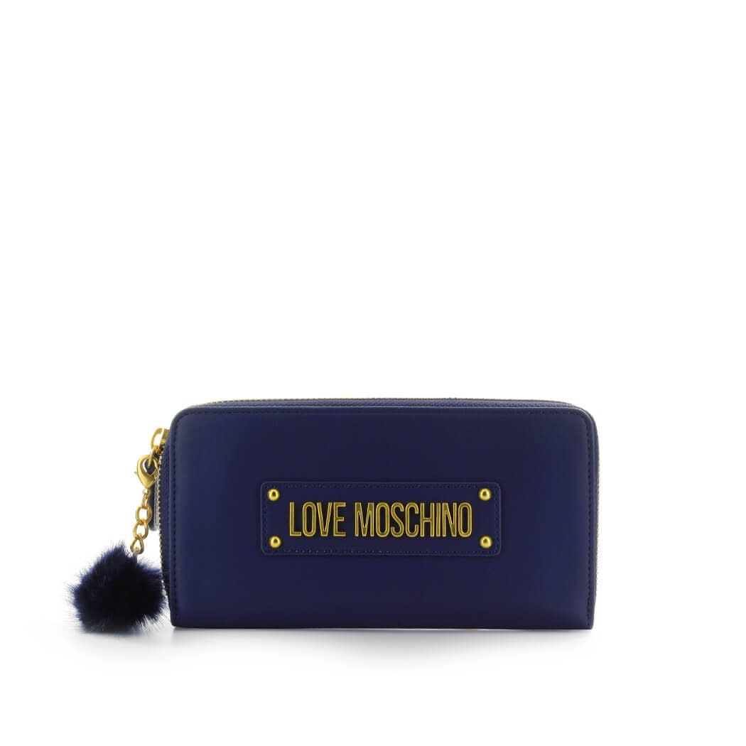 Love Moschino Navy Blue Large Wallet With Pompom