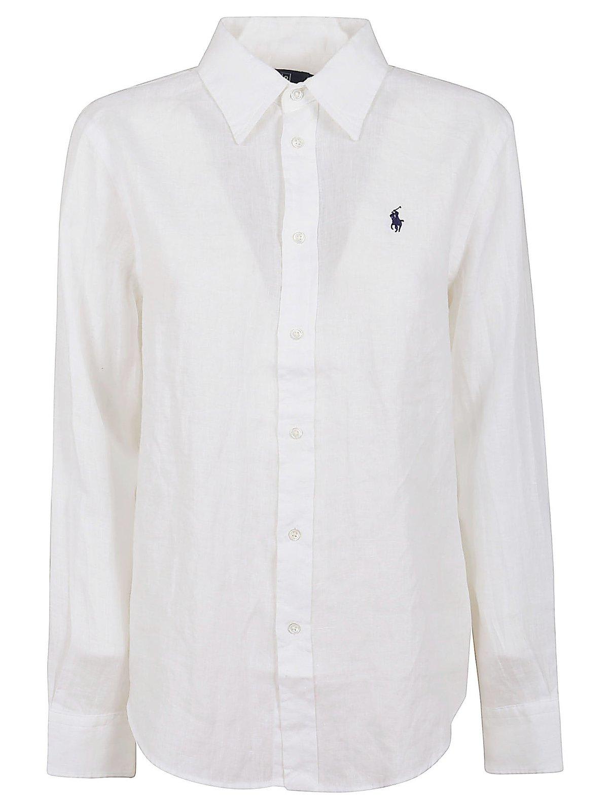 Shop Polo Ralph Lauren Long Sleeved Button-up Shirt In White