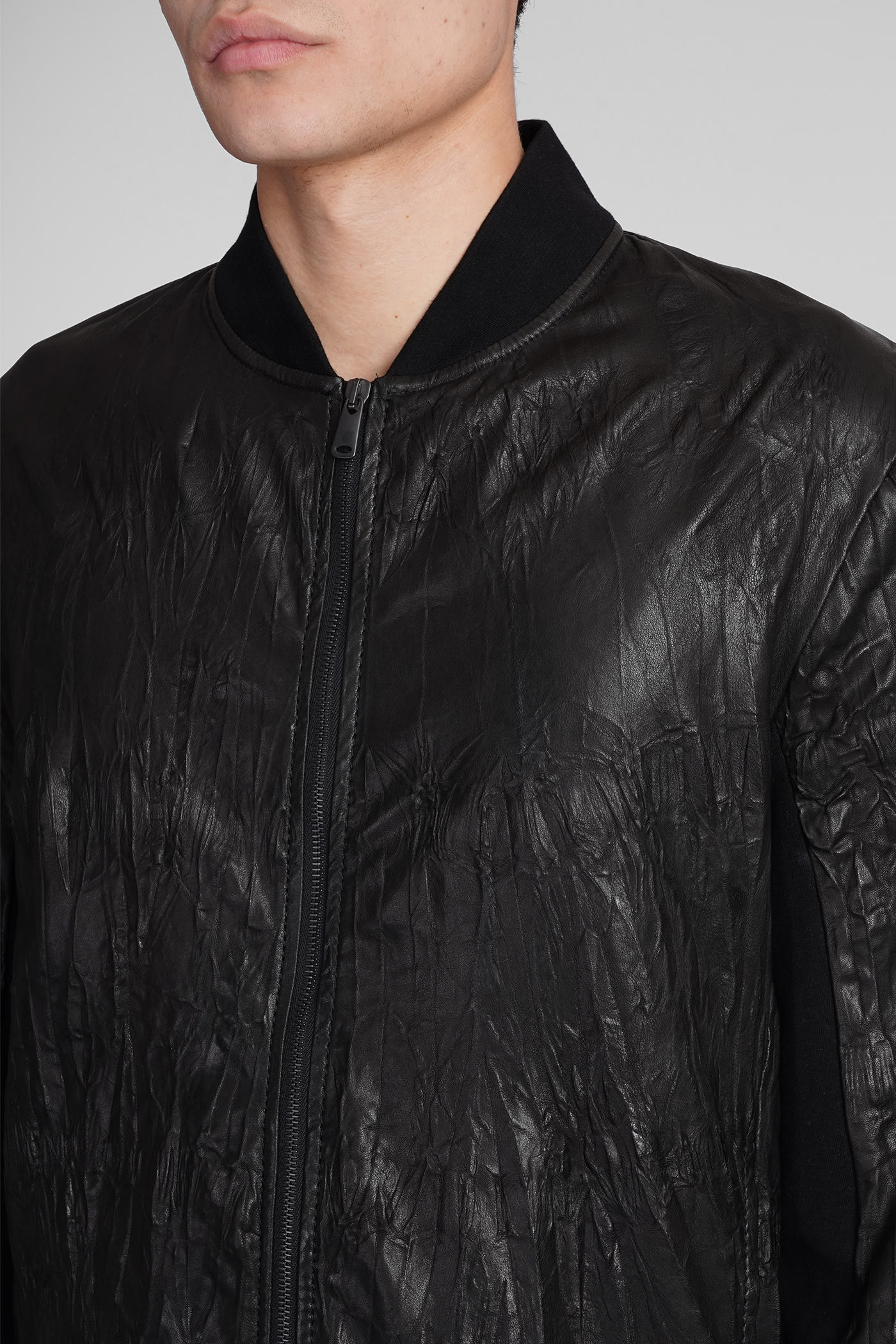 Shop Transit Bomber In Black Leather And Fabric