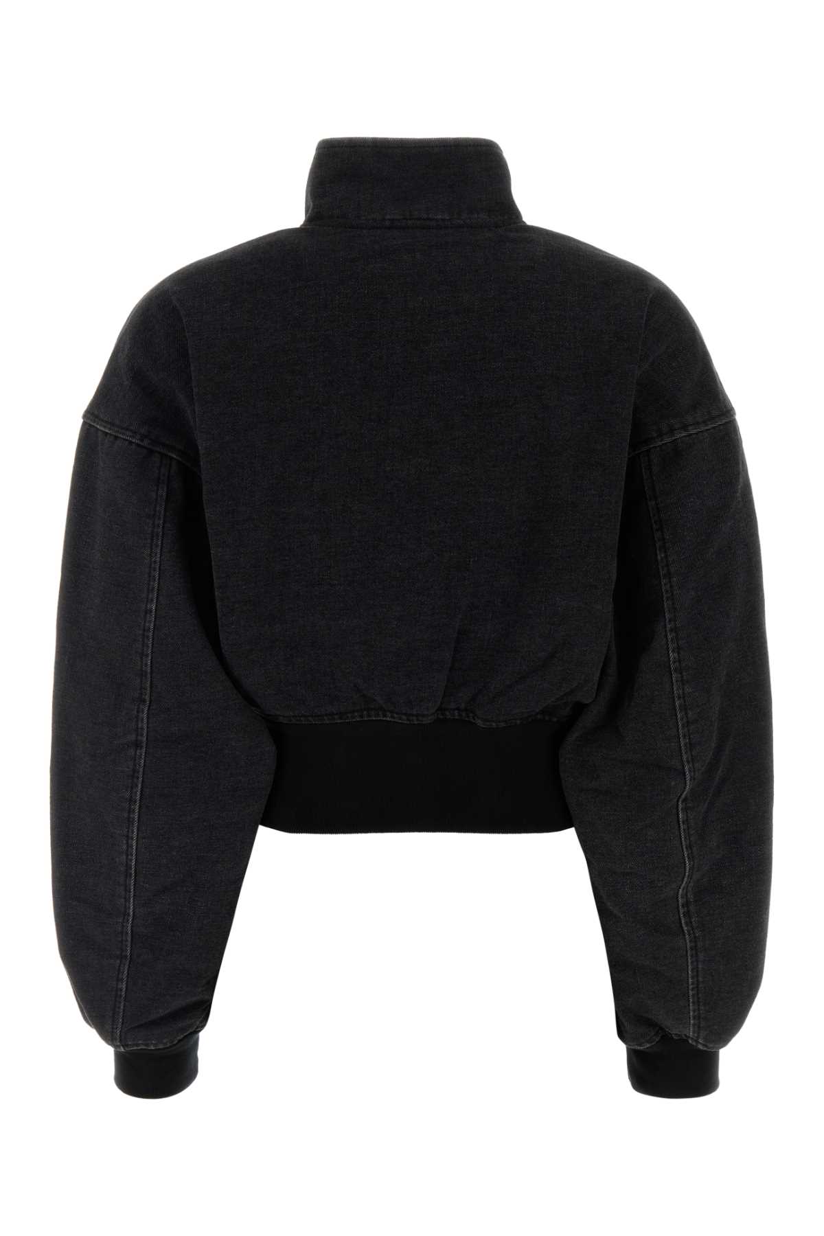 Alexander Wang Slate Denim Bomber Jacket In Black