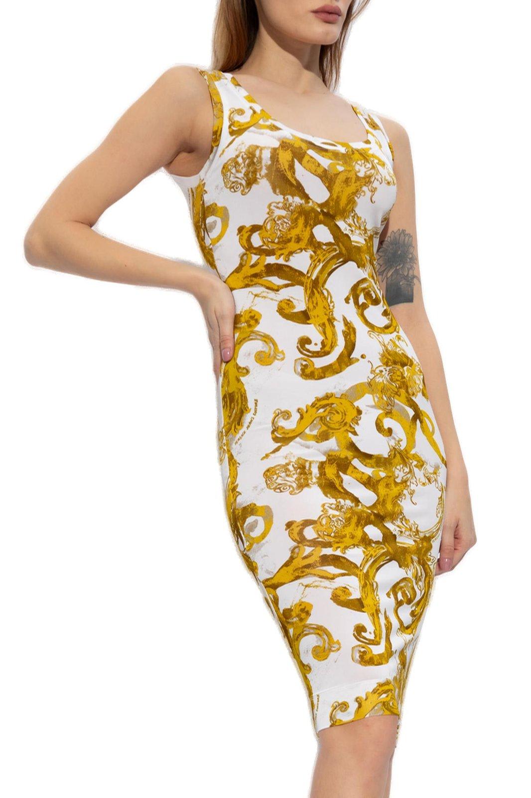 Shop Versace Jeans Couture Barocco Print Sleeveless Midi Dress In White