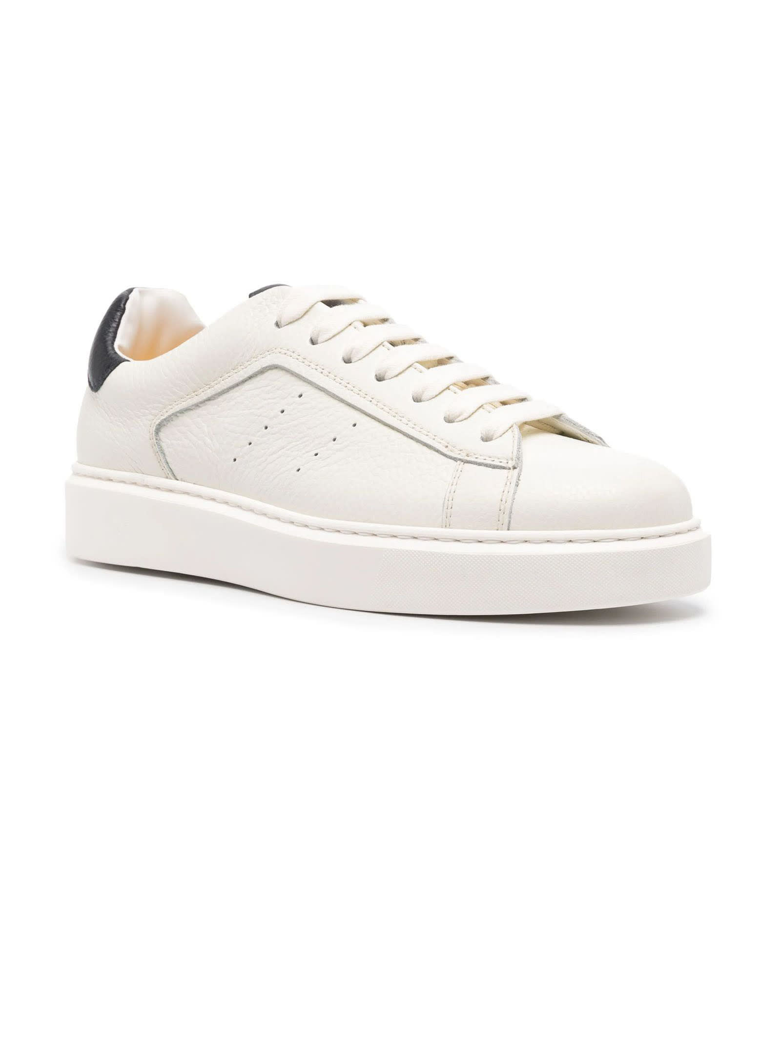 Shop Doucal's White Calf Leather Sneakers In Panna