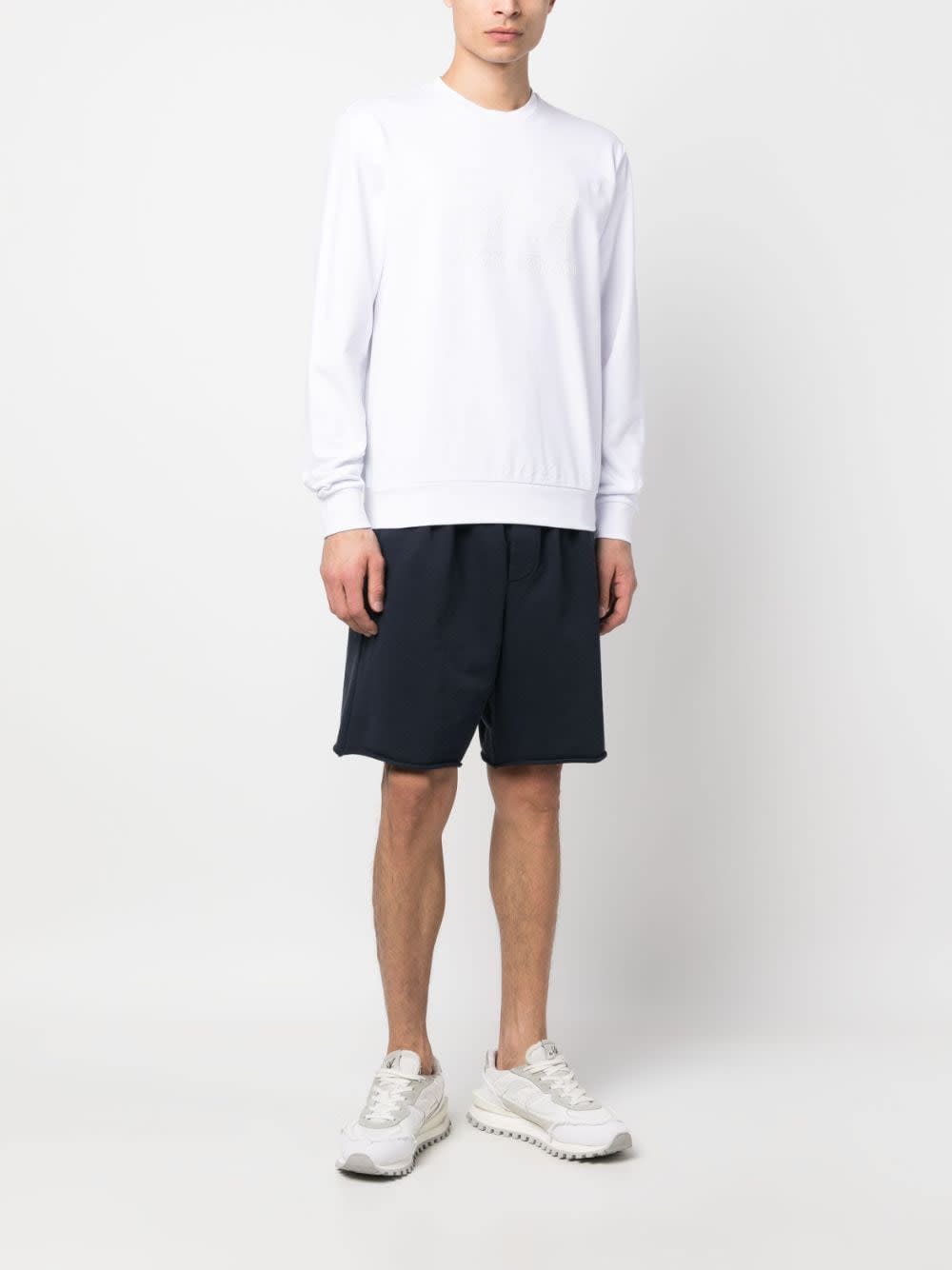 Ea7 Logo Cotton Crewneck Sweatshirt In White