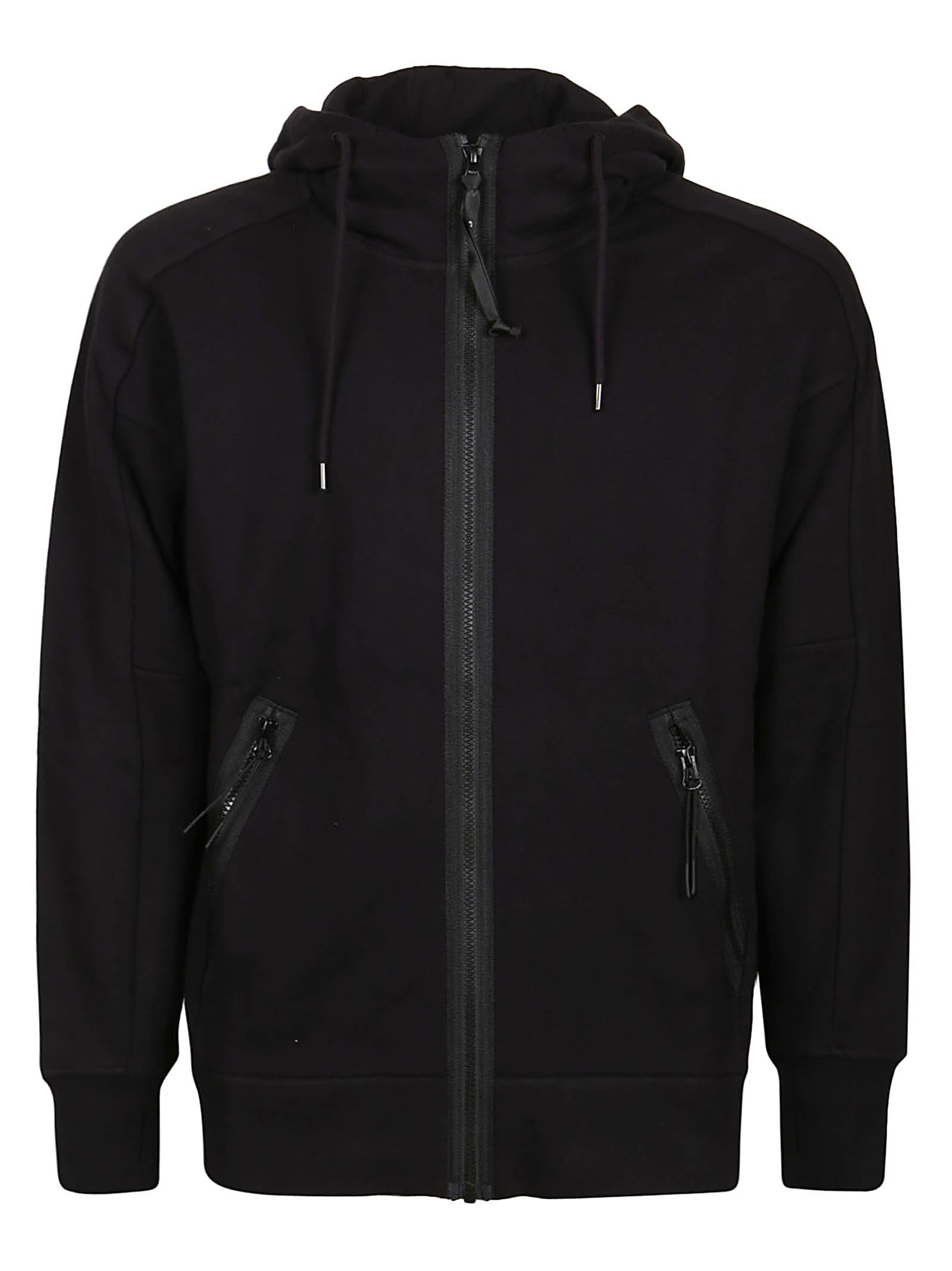 C.p. Company Diagonal Raised Fleece Zipped Goggle Hoodie In Black