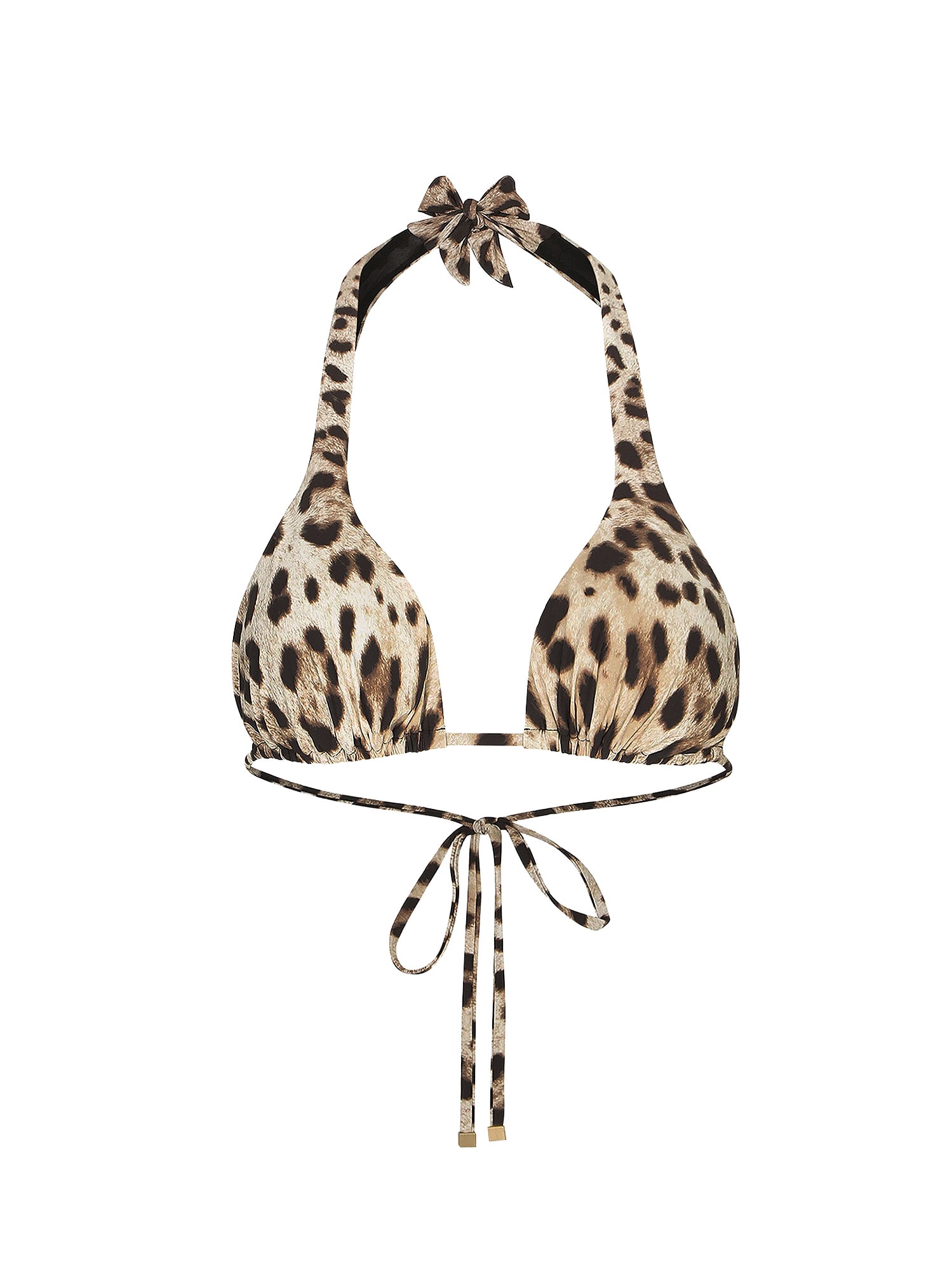 Dolce & Gabbana Animal Print Halter Bikini Top Bow Detail In Brown
