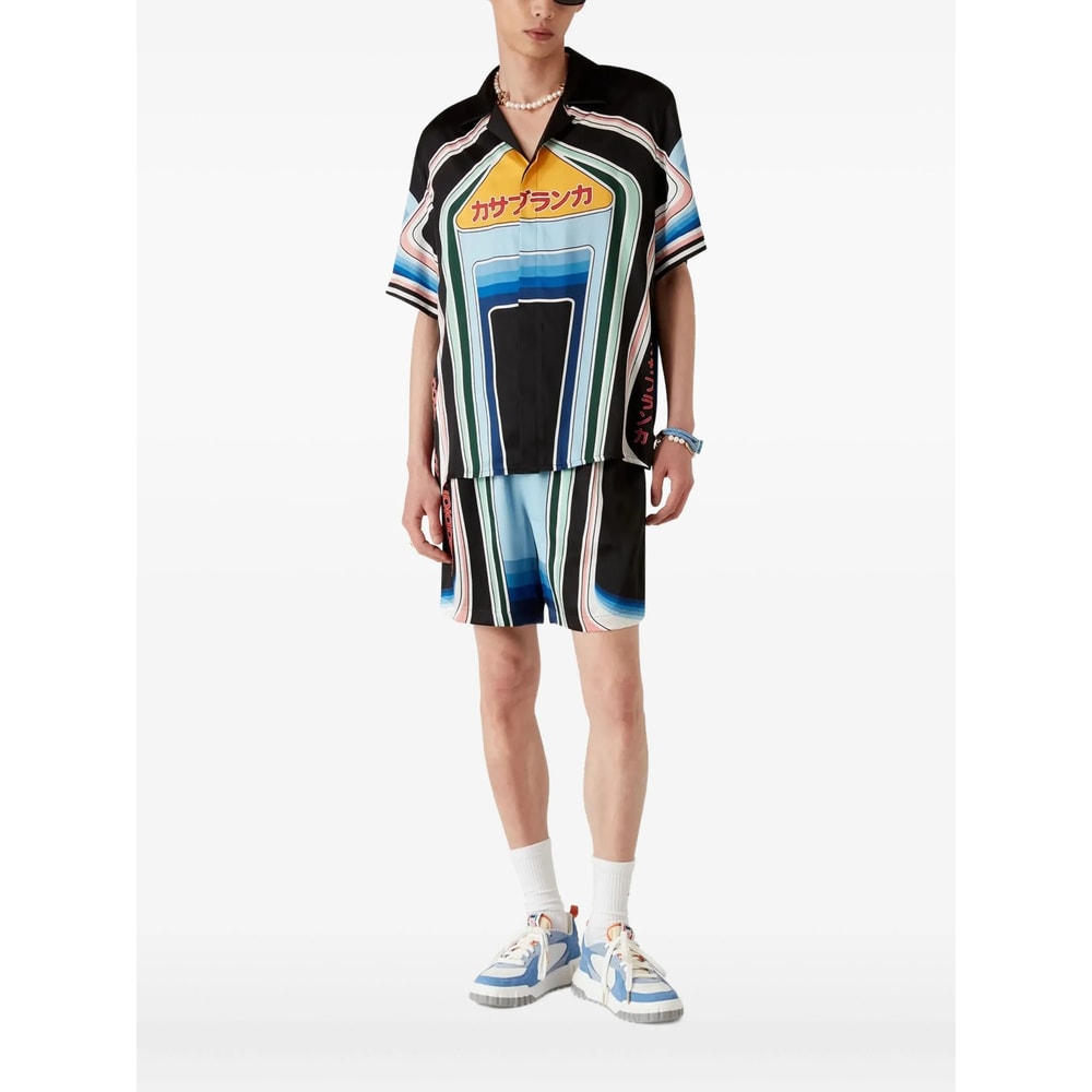 Casablanca Mountain Graphic Silk Shirt With Elastic Waistband In Multi