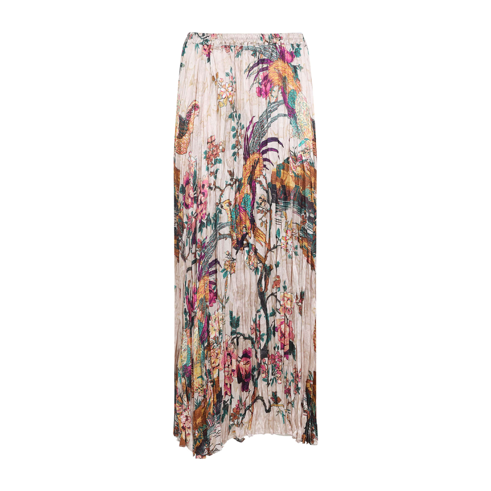 Roberto Cavalli Midi Skirt With Floral And Pheasant Print In Multi