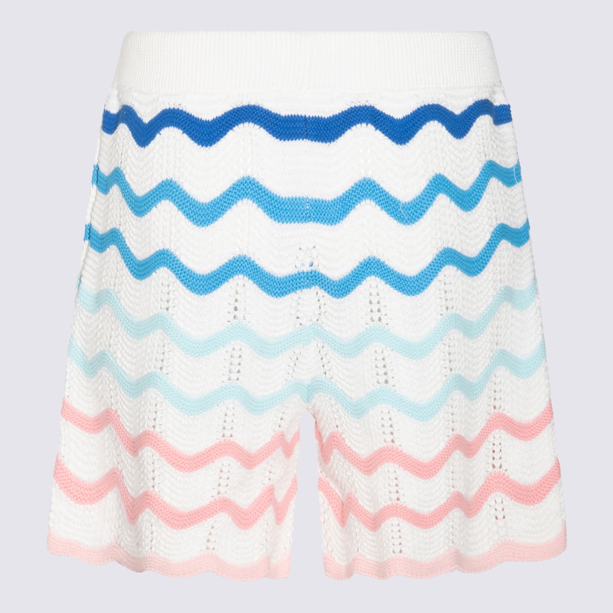 Casablanca Wave Multicolor Shorts With Logo Patch On The Front And All-over Striped Motif In Cotton Man In Red