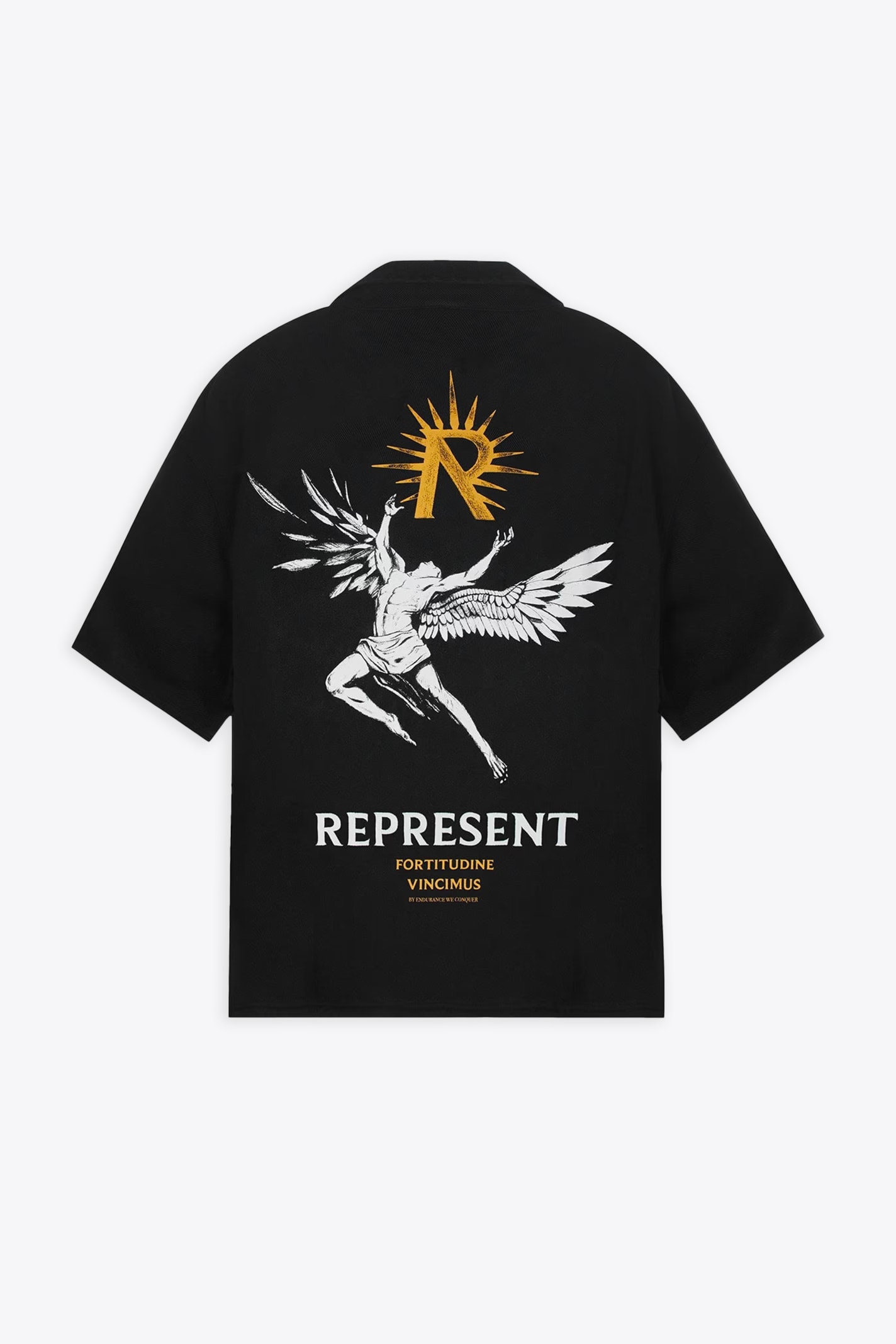 Shop Represent Icarus Ss Shirt Black Lyocell Shirt With Icarus Graphic Print And Logo - Icarus Short Sleeve Shirt In Nero