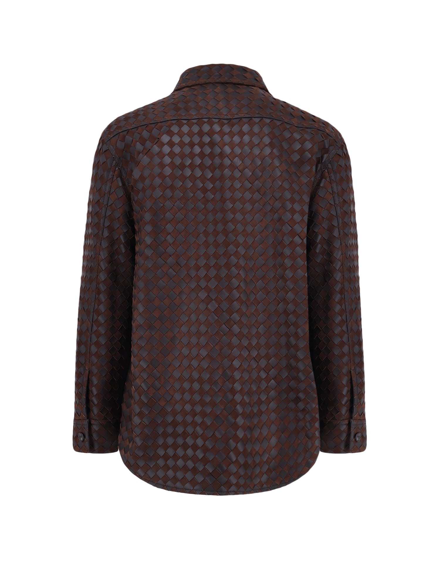 Bottega Veneta Mens Fondant Tobacco Relaxed-fit Intrecciato Leather Shirt In Brown