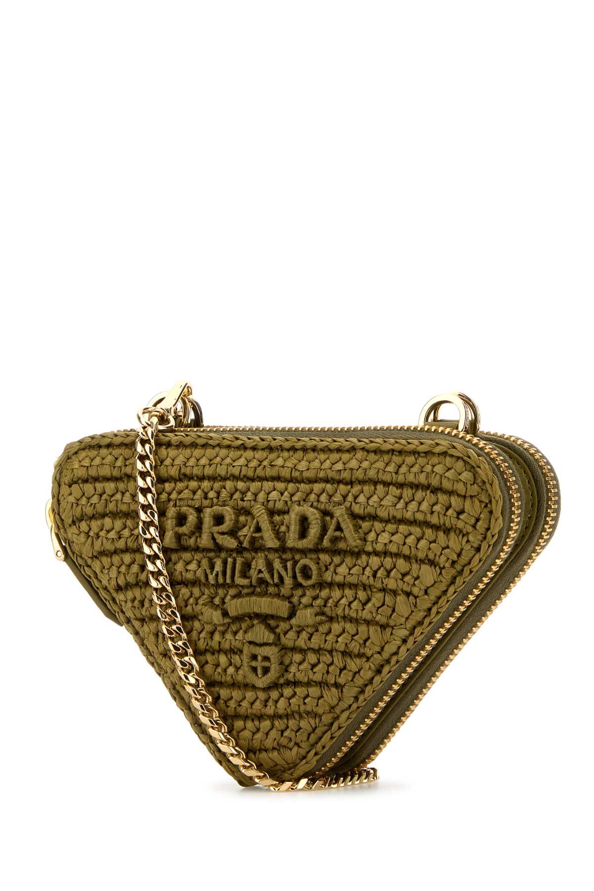 Shop Prada Army Green Crochet And Leather Mini Pouch In Oliva