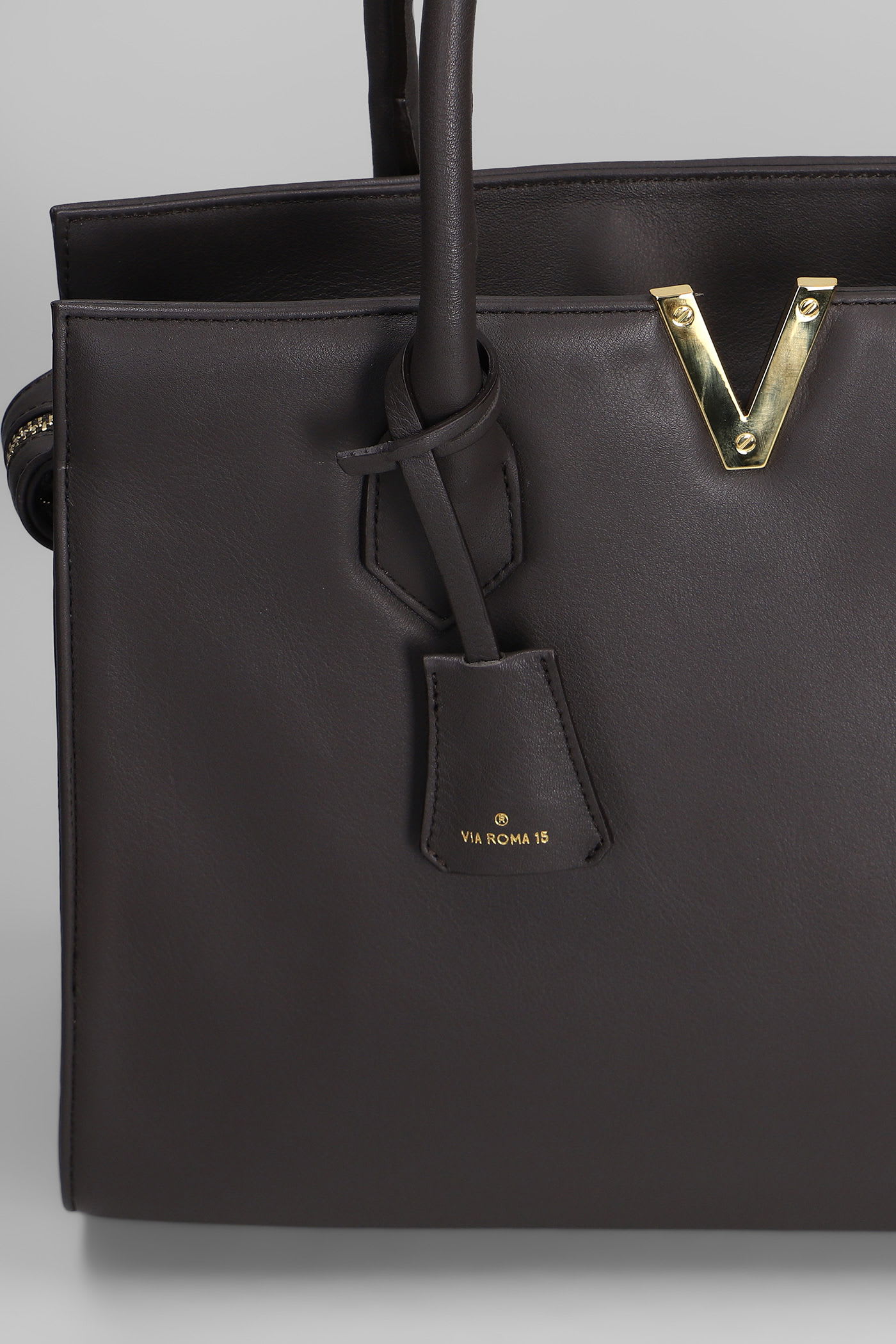 Via Roma 15 Tote In Dark Brown Leather In Brown