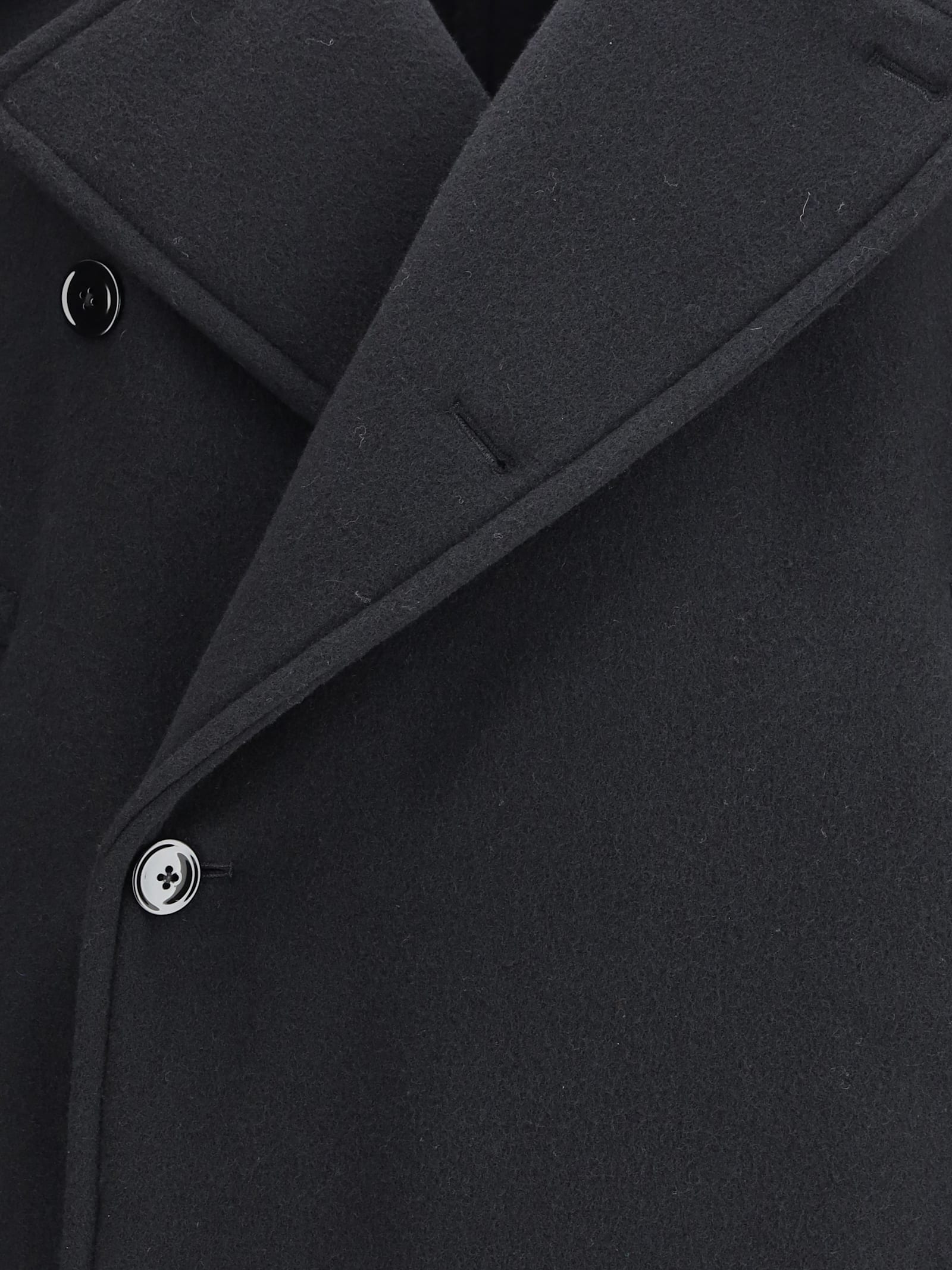 Lemaire Wool Peacoat In Black