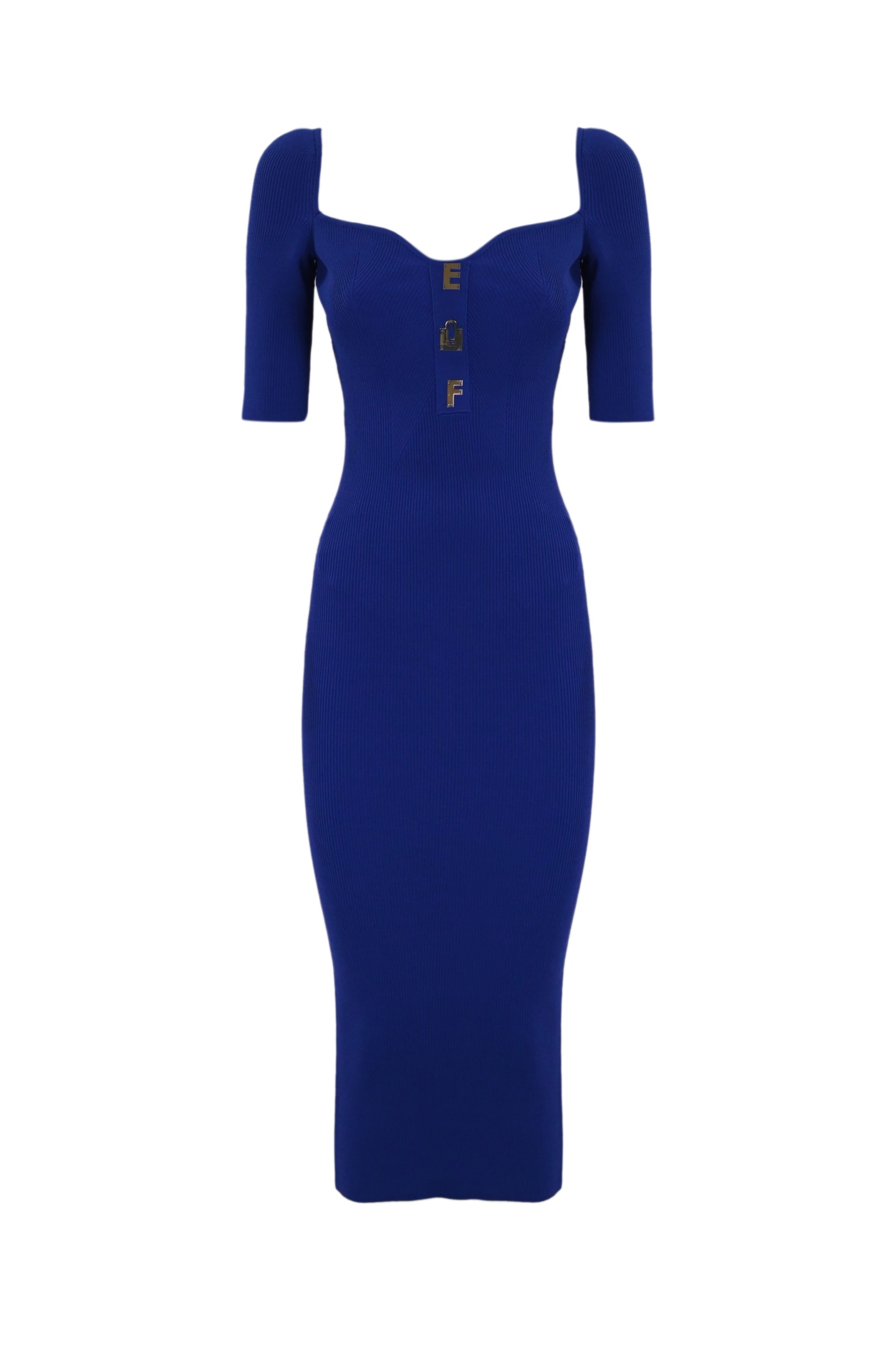 Shop Elisabetta Franchi Ribbed Viscose Dress In Blue Indaco