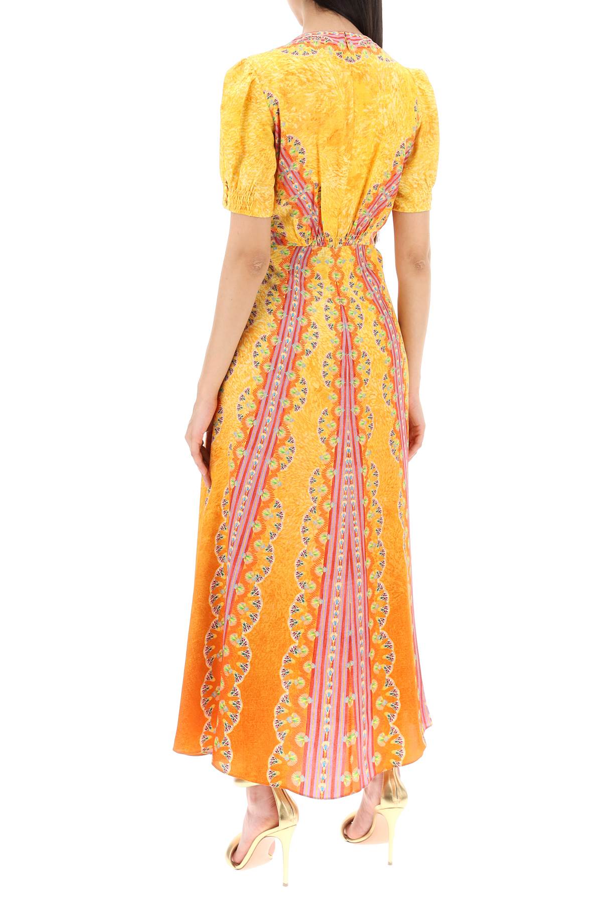 Shop Saloni Long Silk Dress Lea In Eight In Carnival Stripe Plmt (yellow)