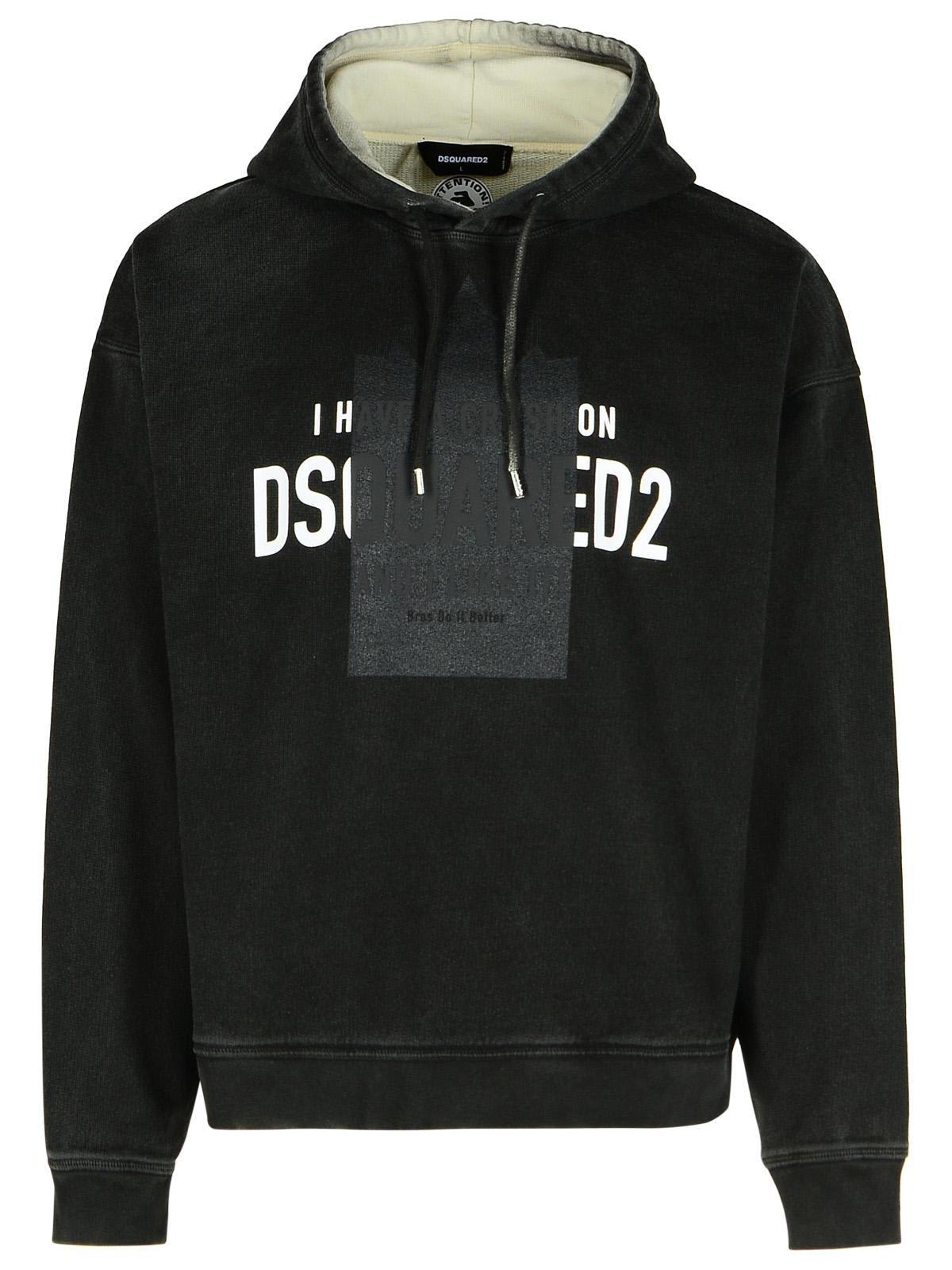 Shop Dsquared2 Logo Printed Drawstring Hoodie In Black