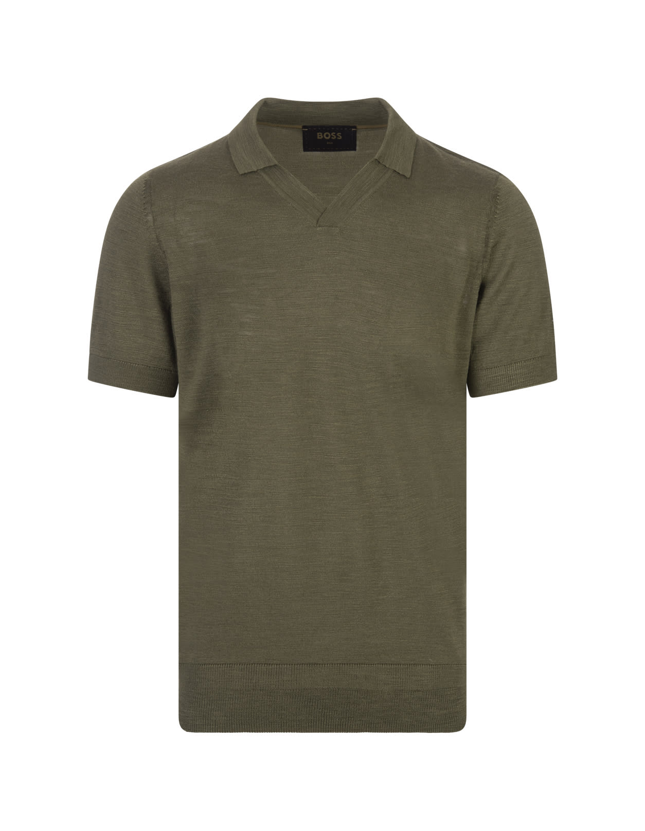 Shop Hugo Boss Olive Green Polo Style Sweater With Open Collar