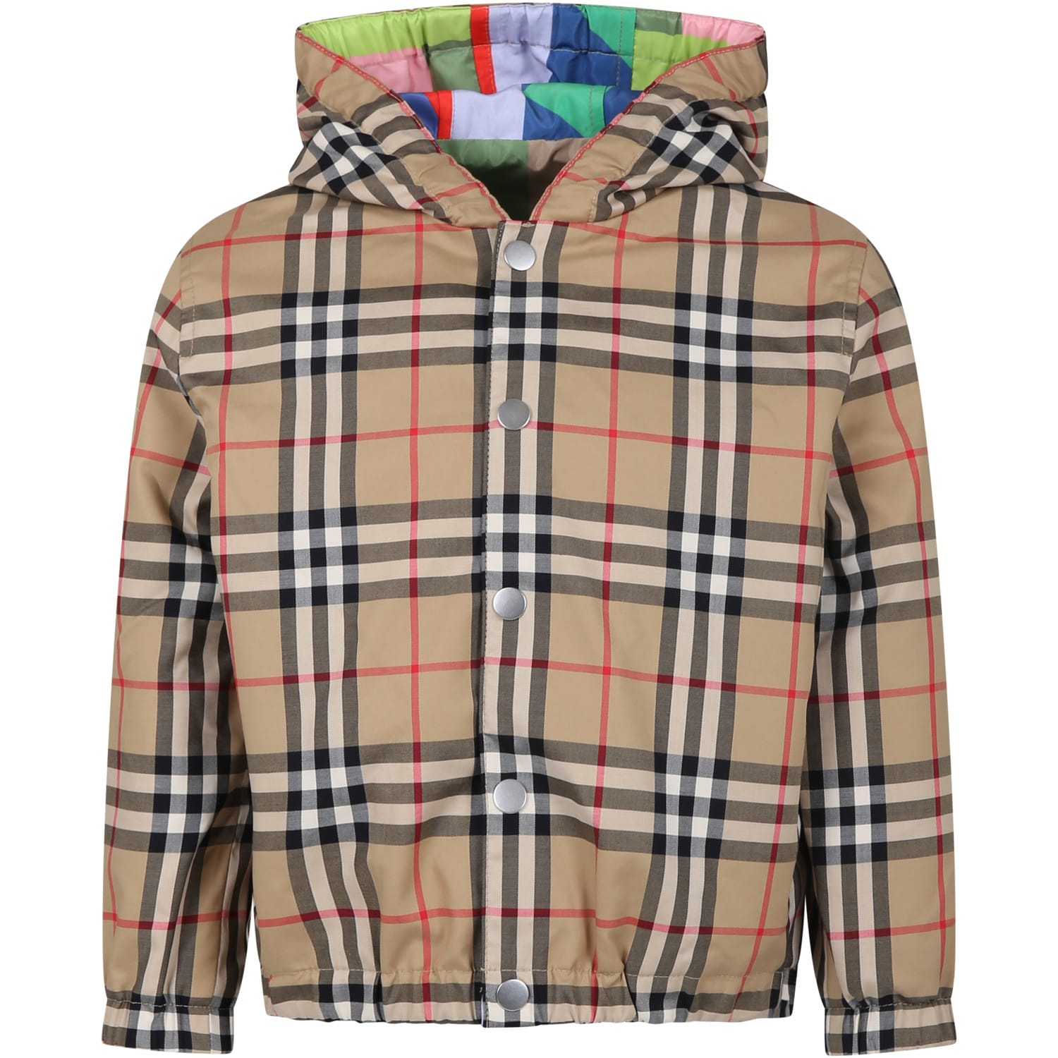 Shop Burberry Beige Jacket For Boy With Iconic Vintage Check In Archive Beige