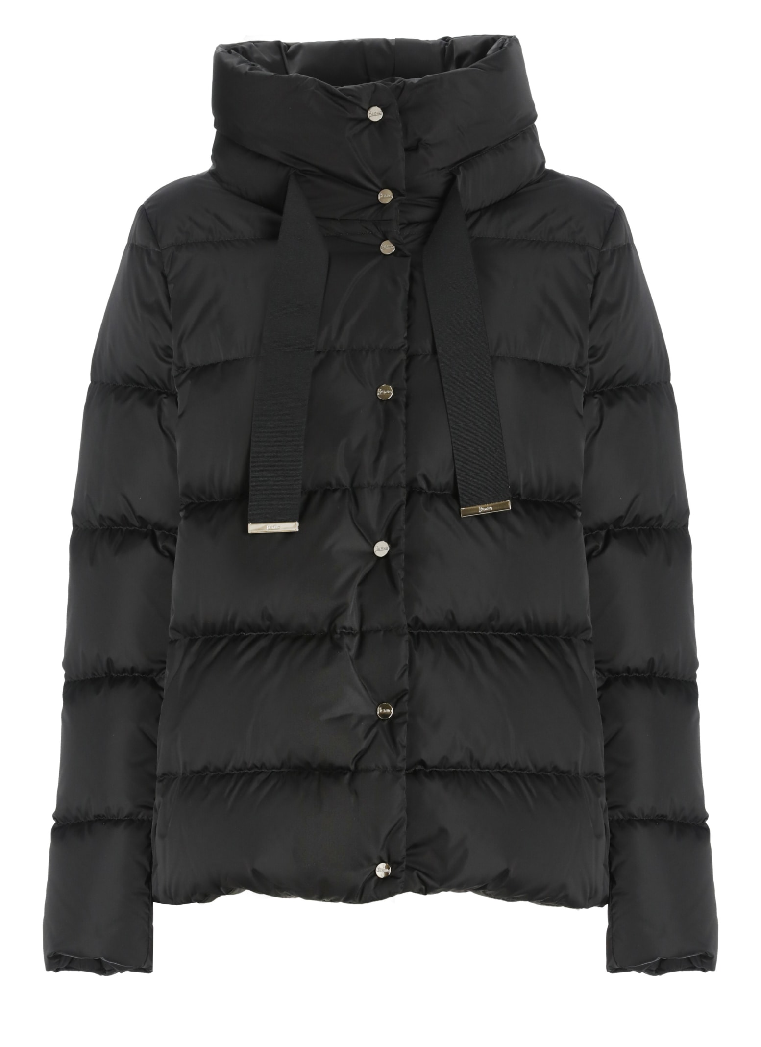 Herno High-neck Drawstring Padded Jacket In Black