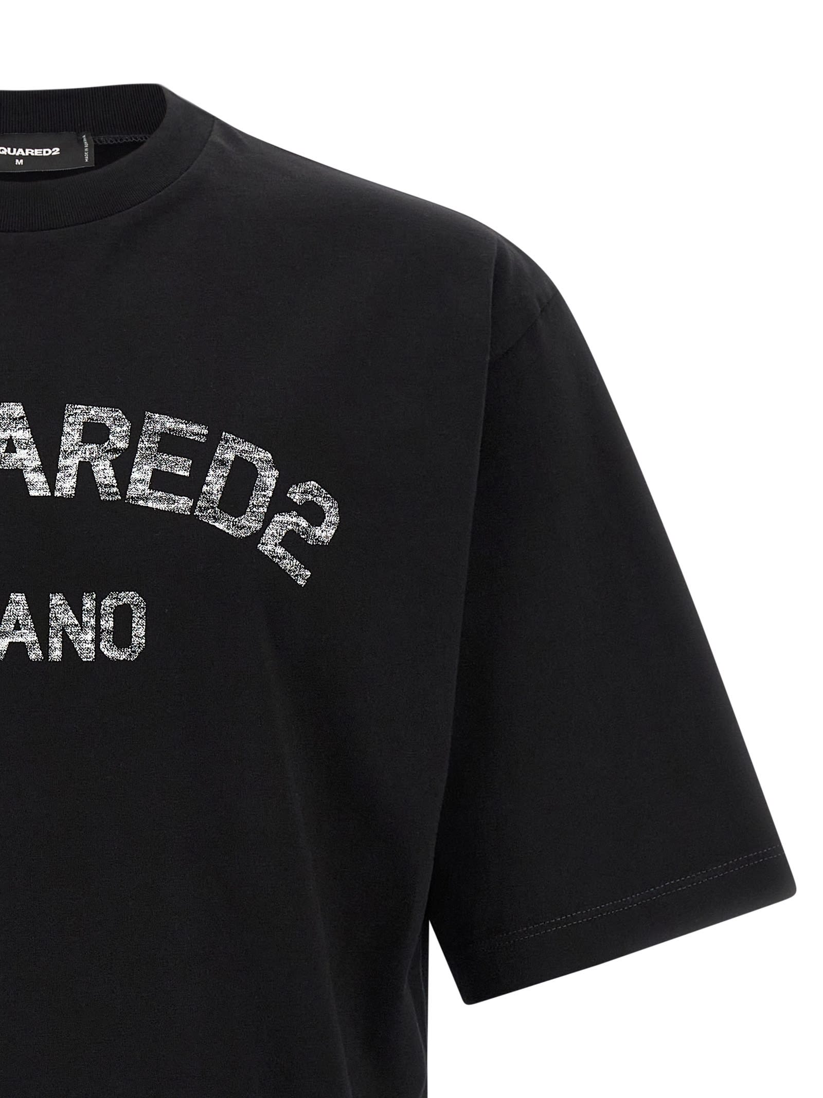 Dsquared2 Loose Fit Black Cotton T-shirt With Vintage Logo In Black