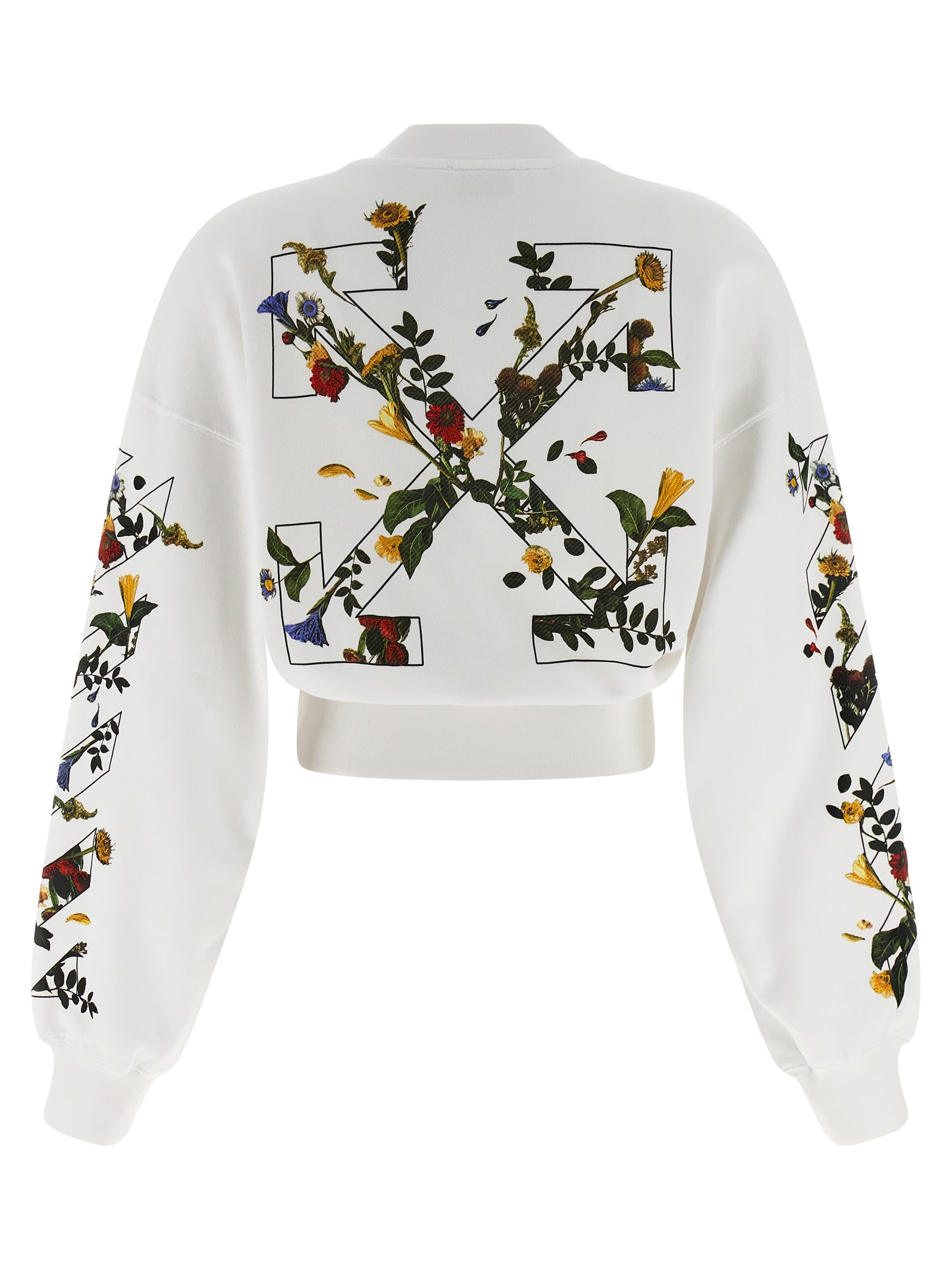 Off-white Arrow Flower Cropped Crew Neck Logo Sweatshirt In White