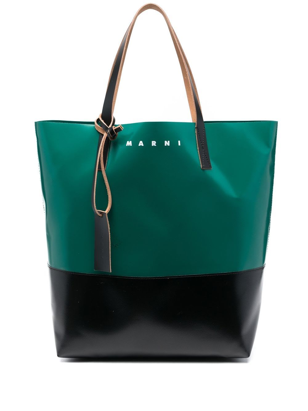 Marni Tribeca Shopping Bag N/s In Spherical Green Black Black