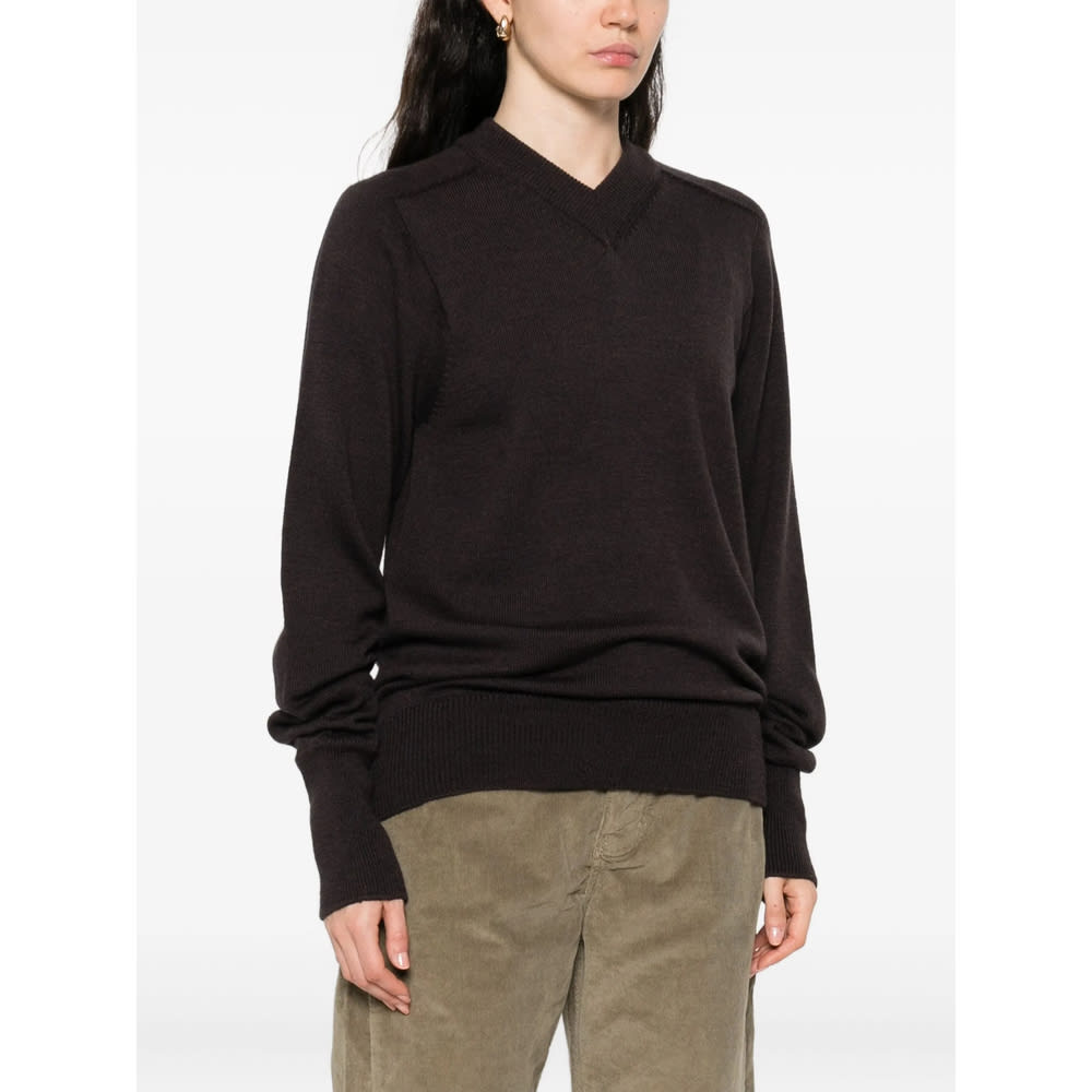 Studio Nicholson V-neck Merino-wool Sweater In Brown