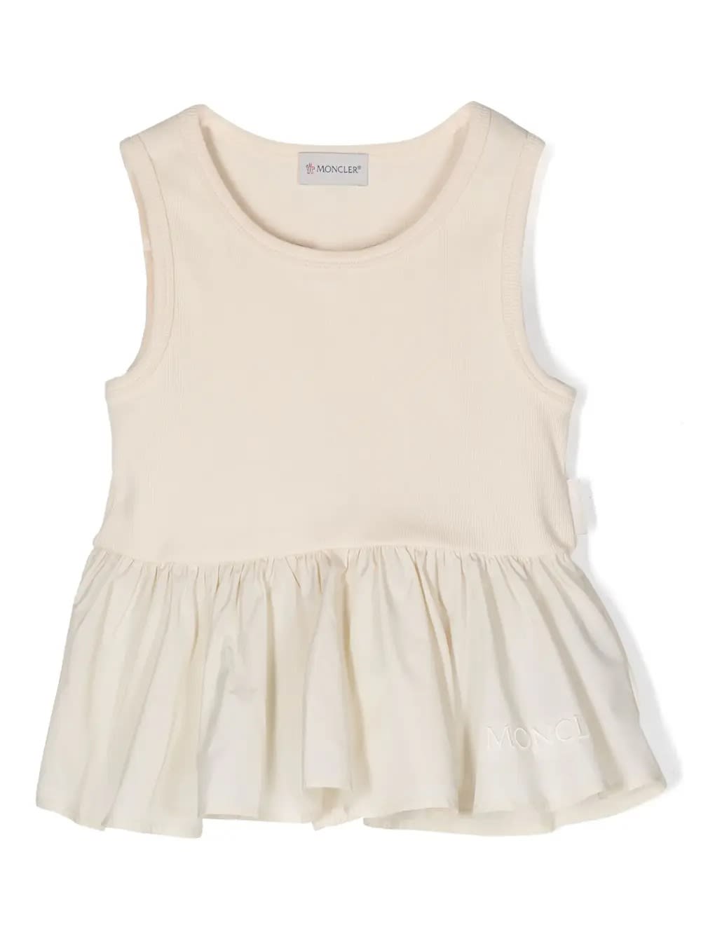 Shop Moncler Ivory Peplum Top With Logo In White
