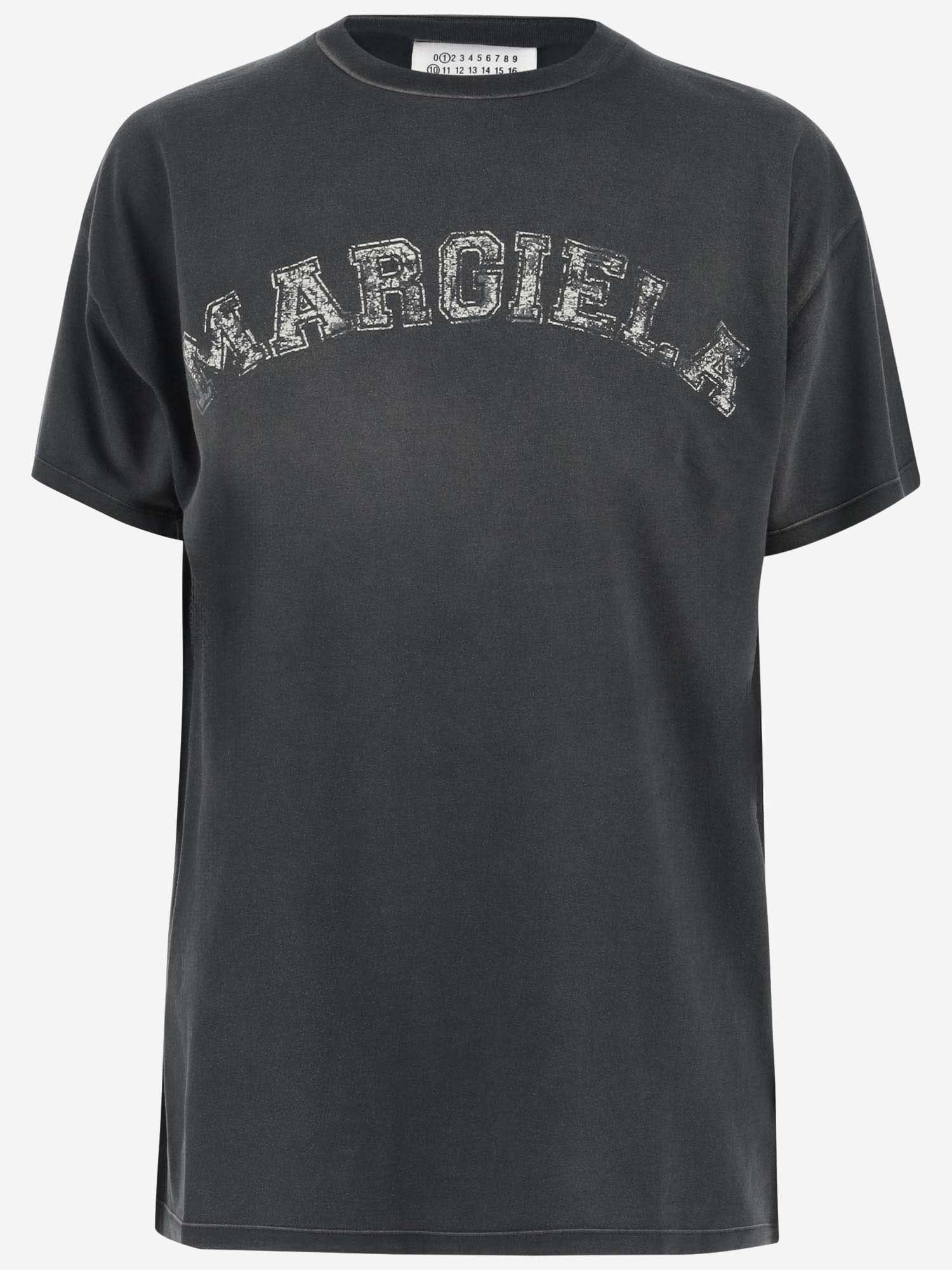 Shop Maison Margiela Cotton T-shirt With Logo In Washed Black