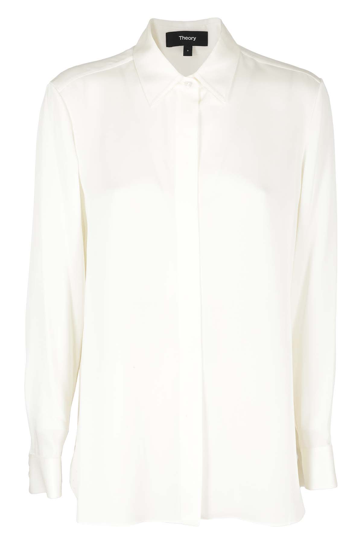 Theory Classic Menswear Silk Shirt In Ivory