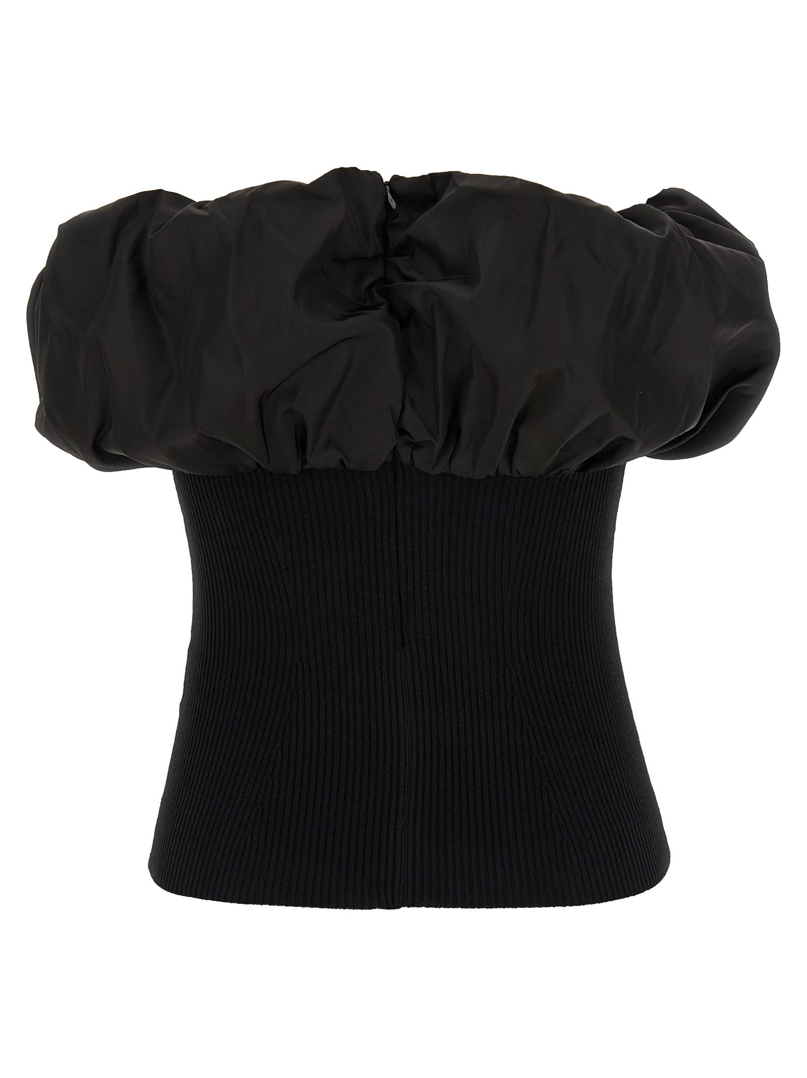 Ganni Black Ribbed Knit Top With Off-shoulder Design In Black