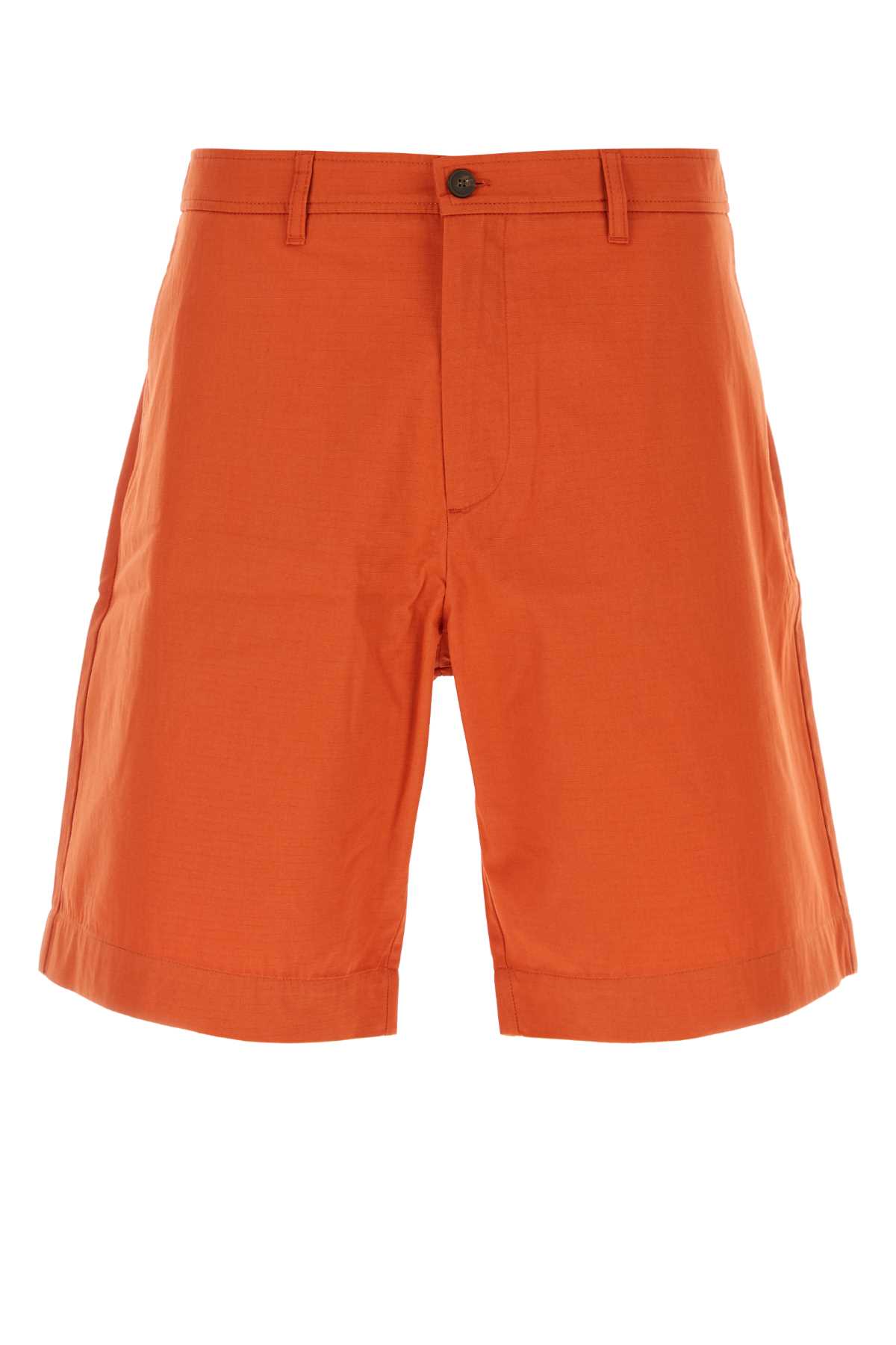 Shop Maison Kitsuné Dark Orange Cotton Bermuda Shorts In Paprika