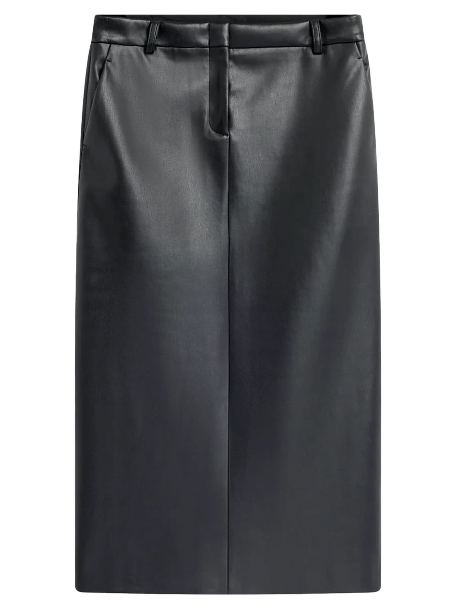 Shop Semicouture Eco-leather Longuette Skirt In Black