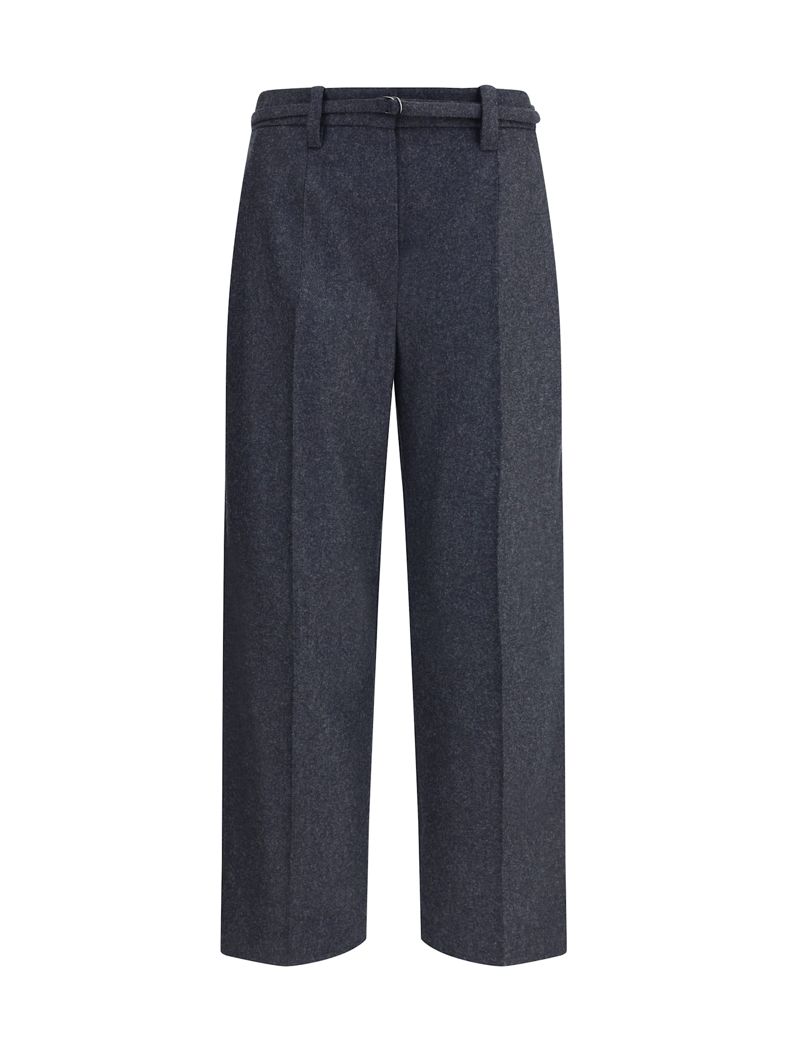 Brunello Cucinelli Women Virgin Wool Trousers With Belt In Blue