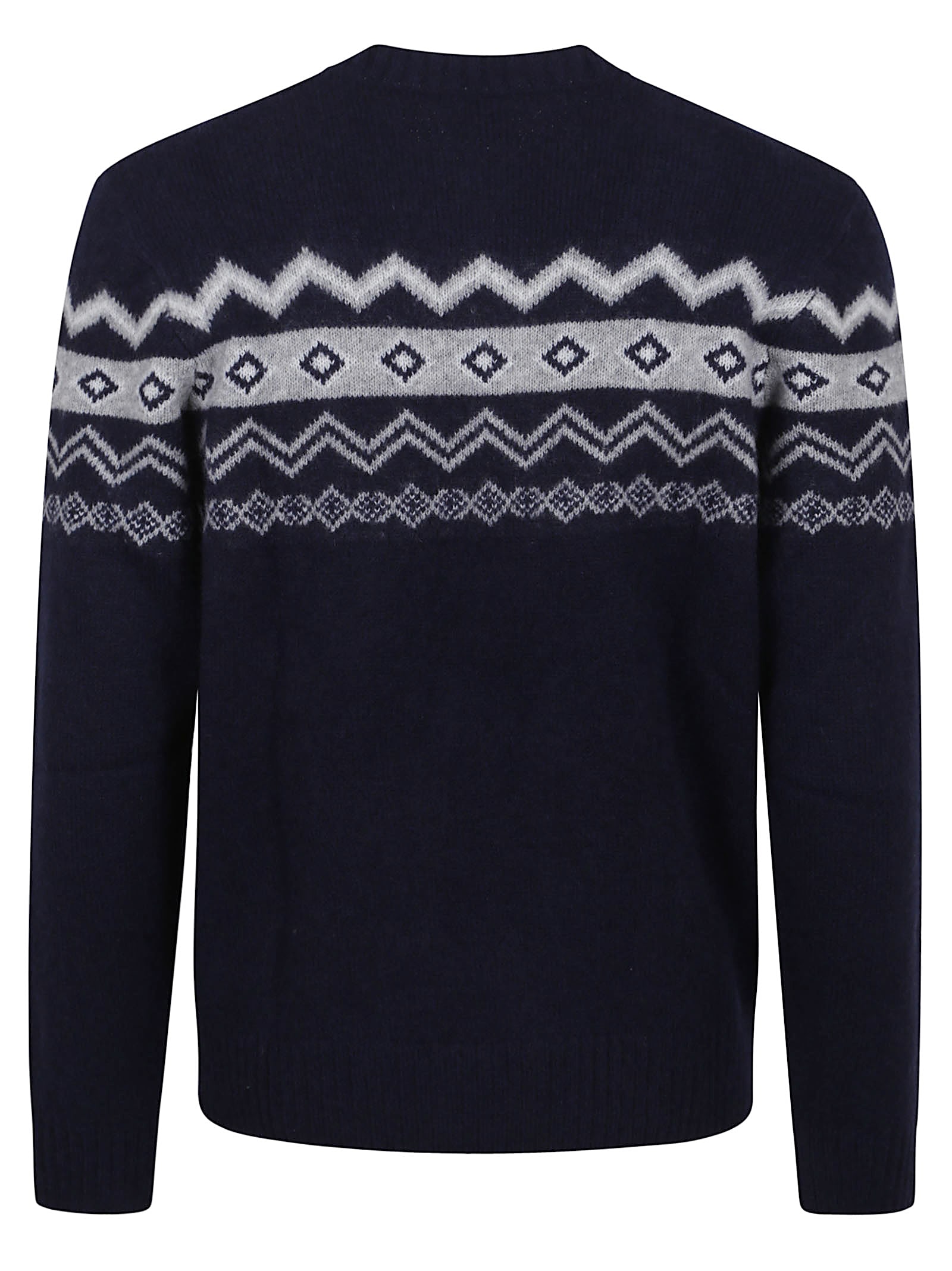 Eleventy Patterned Crew-neck Sweater With Geometric Motifs In Blue