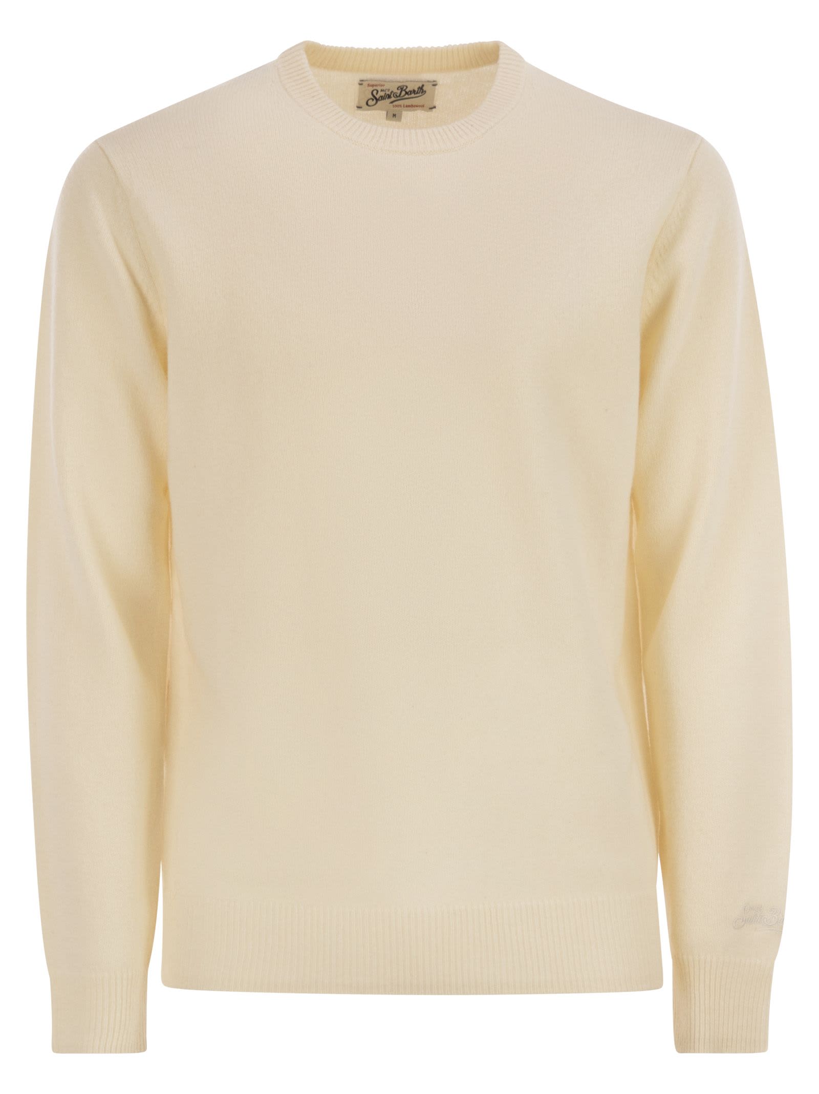 Mc2 Saint Barth Regent - Lambswool Crew Neck Jumper In White
